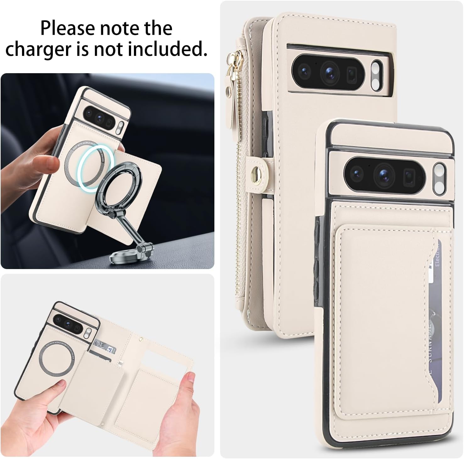 Detachable 2-in-1 Case for Google Pixel 9 - Wallet Cover with Card Slots, RFID Blocking, Compatible with Magsafe Charging and Car Mount, Wrist & Crossbody Strap.(White)