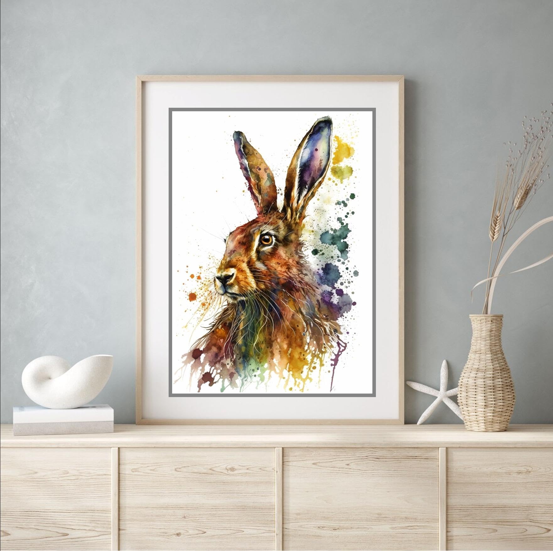 Beauitiful vivid fine art print of a Hare painting (picture 1) (A4 PRINT ONLY 29.7 X 21CM)