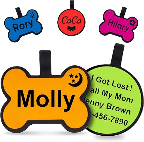 Etiquetas de silicona para perros, etiqueta de identificación personalizada para perros y gatos, redonda o en forma de hueso, grabado profundo,