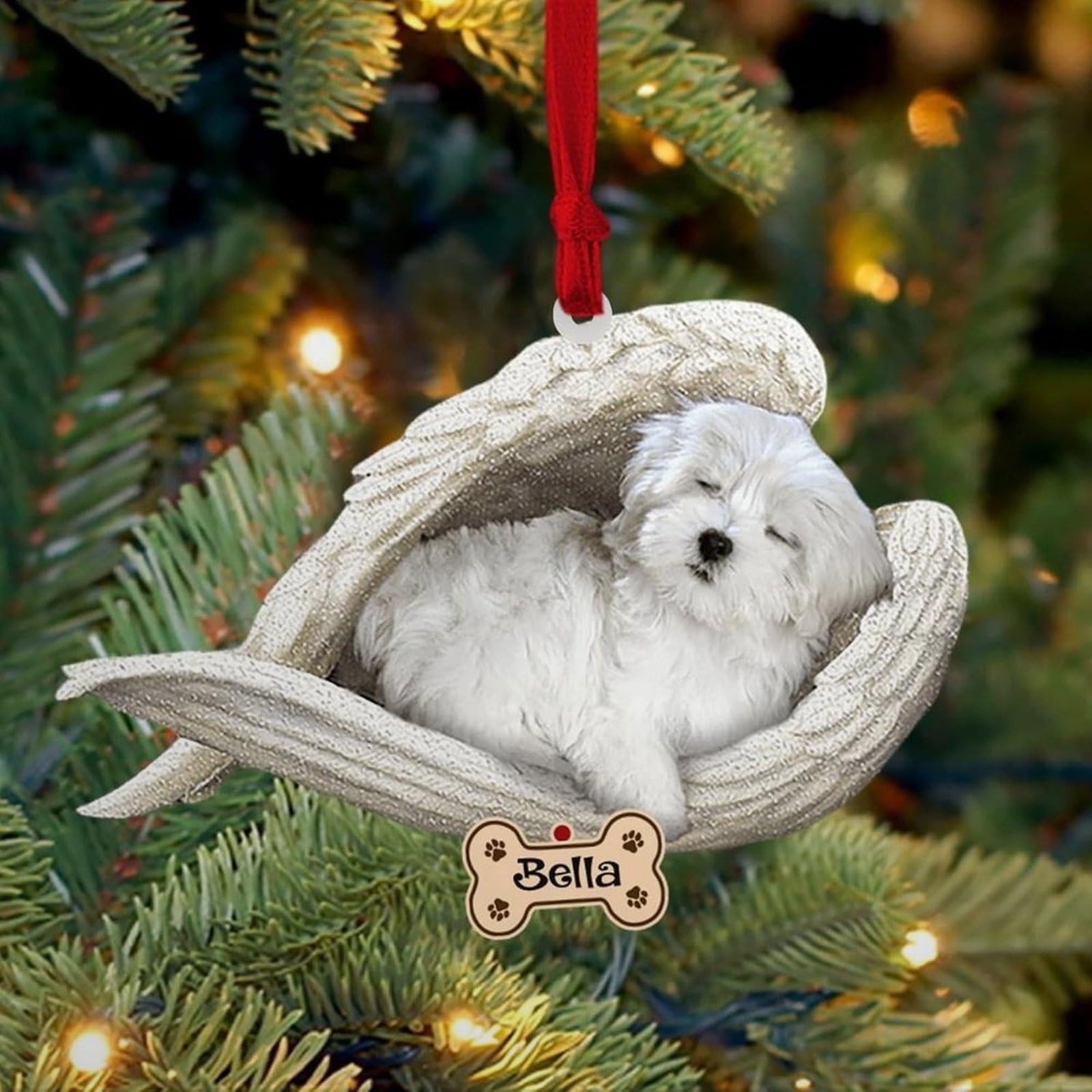 Luckluccy Personalized Maltese Ornament,Custom Maltese Dog Ornament With Angel Wing,Dog Christmas