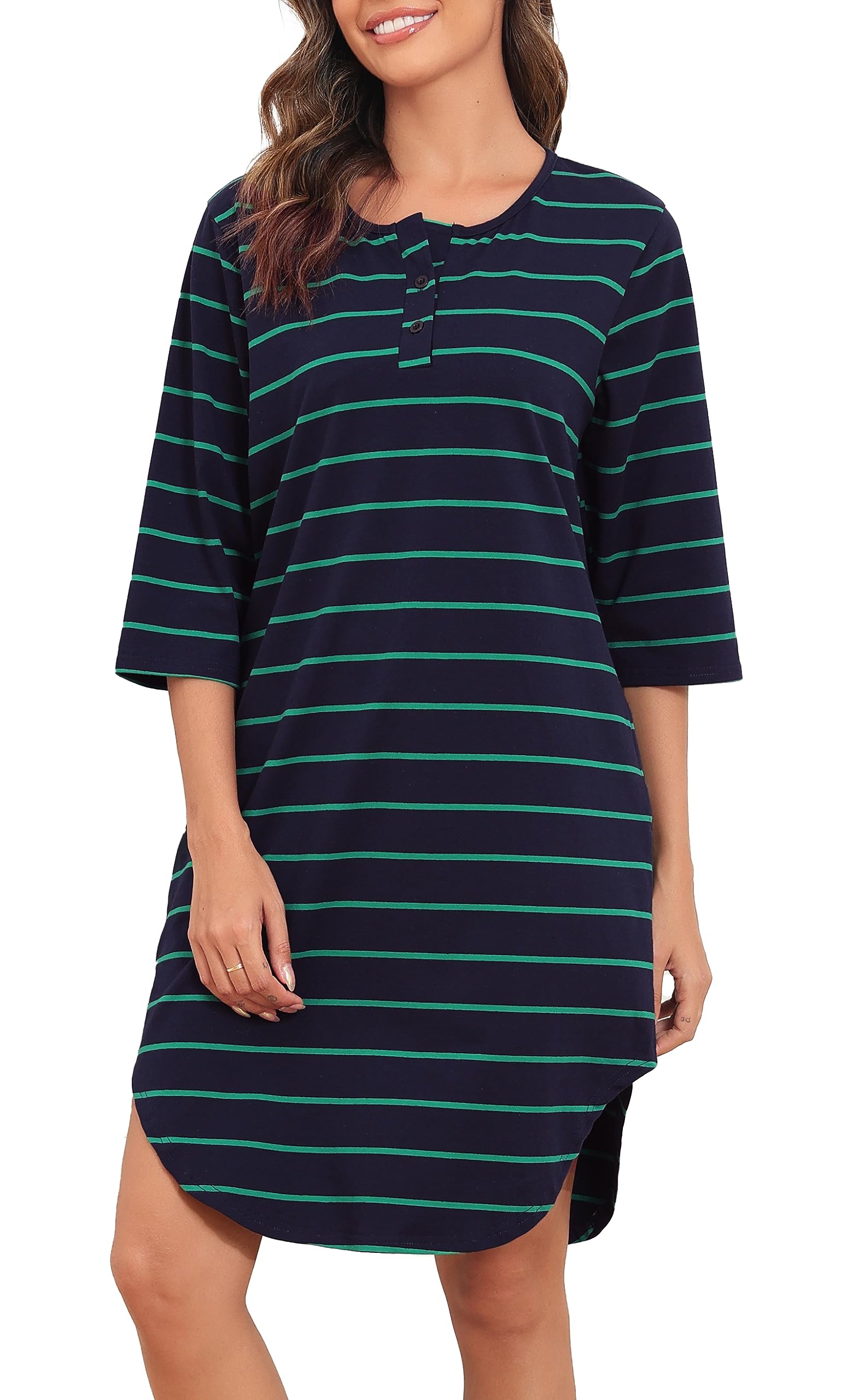 Vlazom Camisones de Mujer Algodon Camisón Mujer Verano Manga 3/4 Camisola Mujer Dormir con Bolsillos S-XXL