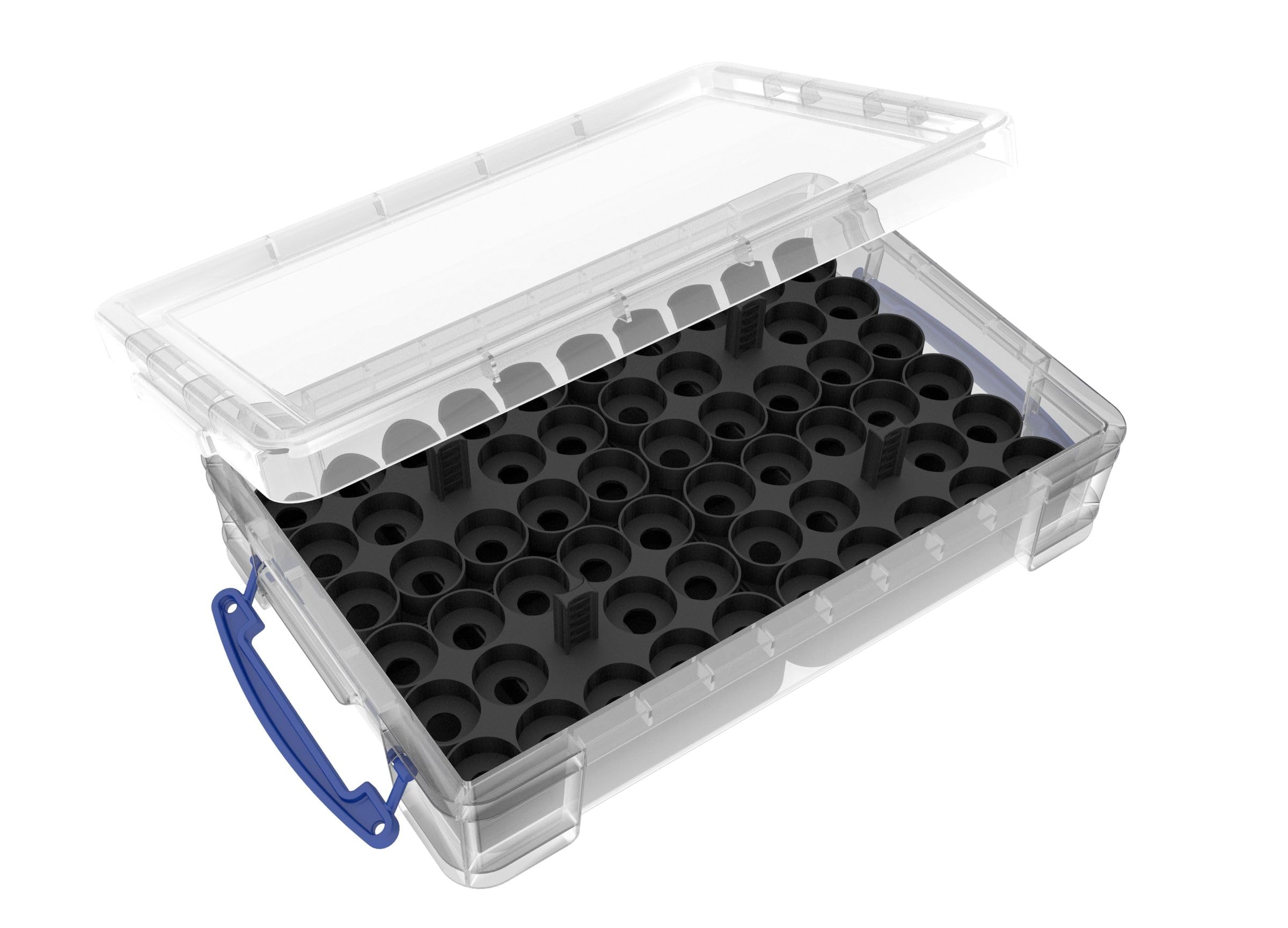 Feldherr paint racks + token trays compatible with 4L Really Useful Boxes - 56 Citadel Paint Pots (12 ml) + game material, Color:Black, Really Useful Boxes:Box 4 l included