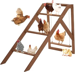 PETSFIT Chicken Perch with 4 Roosting Bars & Swing for 8-10 Chickens - Durable Wood Roost for Backyard Coops, Easy Assembly