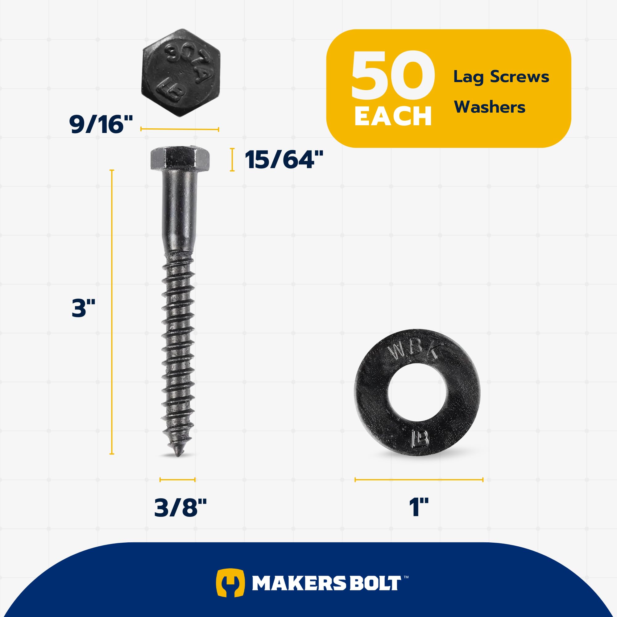 Lag Screws - 50 Pack, Black Ruspert Coating -2 Lag Screws - 50 Pack, Black Ruspert Coating -2