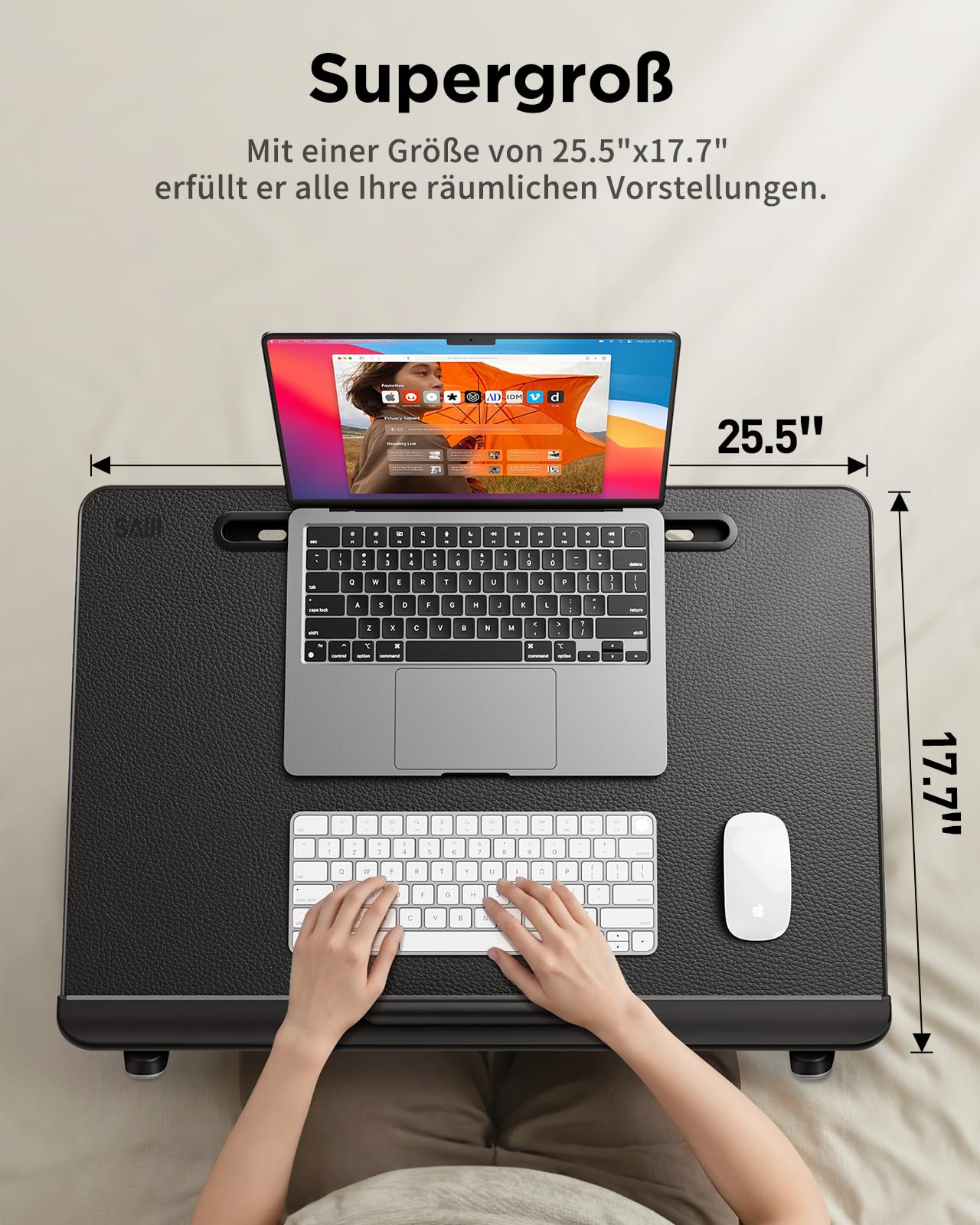 SAIJI Table pour ordinateur portable [Premium XXL, extra large] avec pupitre de lecture réglable en hauteur, table de lit polyvalente de qualité supérieure, pliable, avec tiroir (noir)