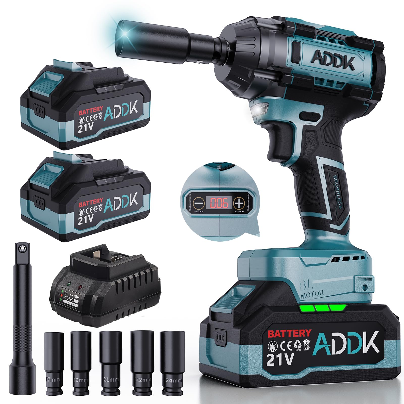 Akumulatorowa wkrętarka udarowa, 3 w 1, profesjonalna 550 Nm/1000 Nm, 21 V, bezszczotkowa, światło LED, 4 końcówki, 4 wiertła, rękawiczki, torba na narzędzia, do samochodu, wymiana opon (1000 Nm