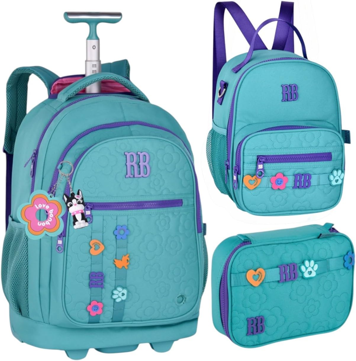 Rebecca Bonbon Kit Mochila Escolar com Rodinha, Lancheira e Estojo, 3 Peças, Poliéster, 45x35x22cm, Design RB Bonbon Lovers