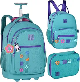 Rebecca Bonbon Kit Mochila Escolar com Rodinha, Lancheira e Estojo, 3 Peças, Poliéster, 45x35x22cm, Design RB Bonbon Lovers