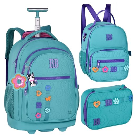 Rebecca Bonbon Kit Mochila Escolar com Rodinha, Lancheira e Estojo, 3 Peças, Poliéster, 45x35x22cm, Design RB Bonbon Lovers