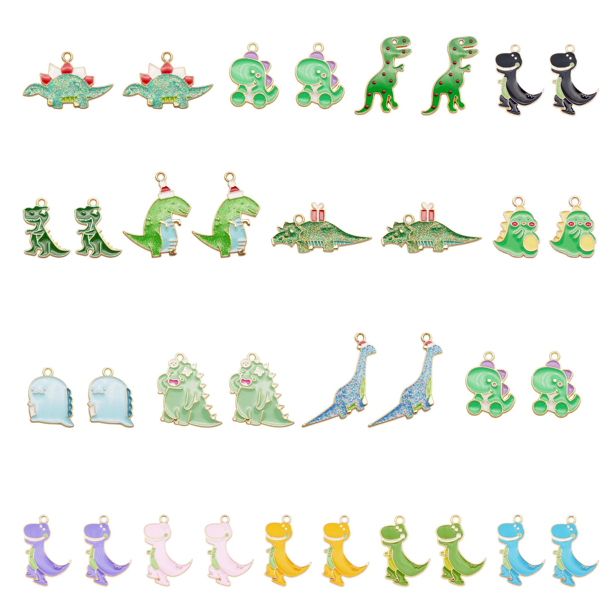 30 pcs Dinosaur Charms Pendant For Jewelry Making Mixed 15 Styles Enamel Animal Charms for Necklace Bracelet Earring Christmas Jewelry DIY Crafting