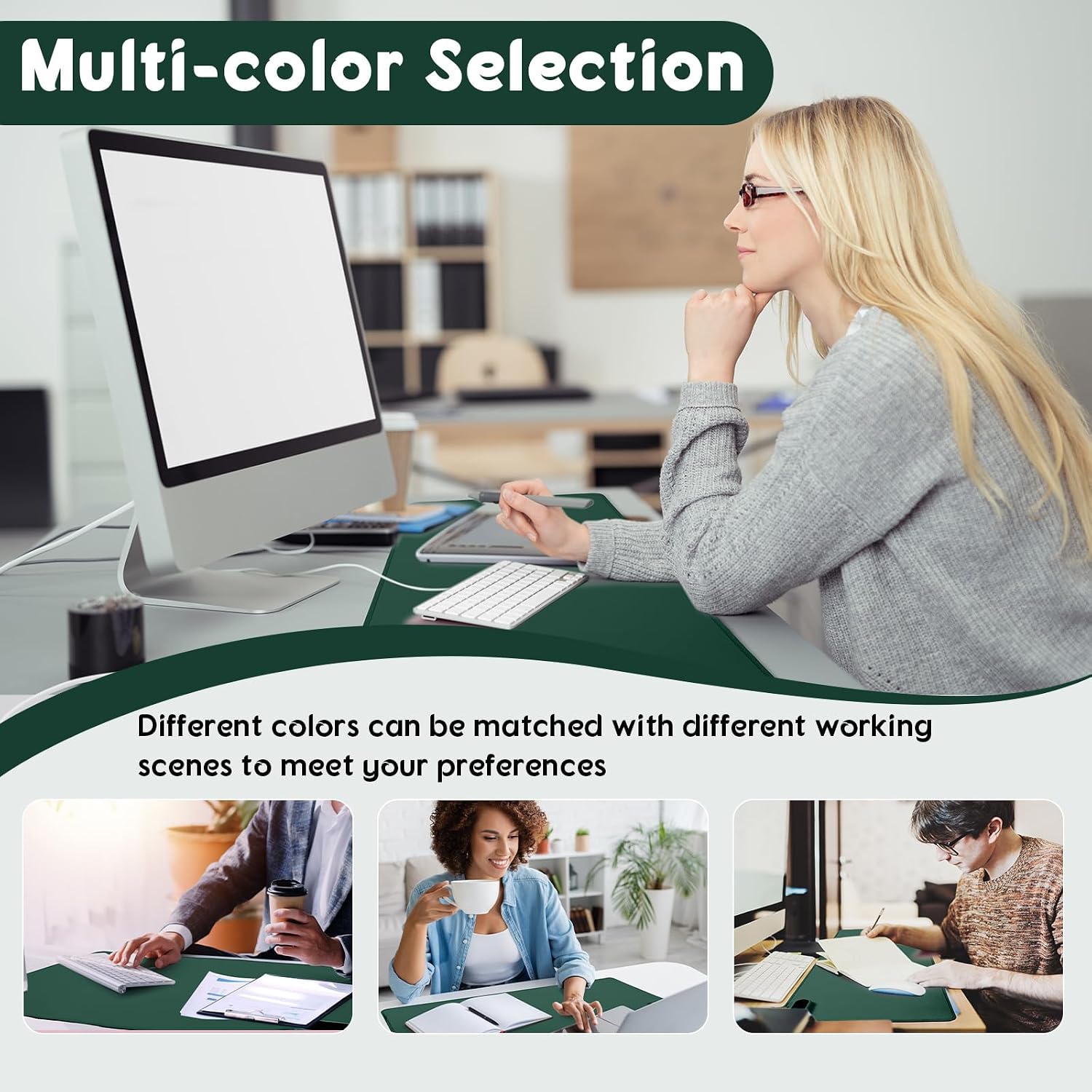 Konohan Heated Desk Pad Warm Mouse Pad, 5 Heating Level & 4 Hour Auto Shut-Off, PU Leather Warm Mouse Mat Heating Keyboard Gaming Mice Warmer Mat Only Supports 110v(Dark Green Color,31.5" X 13")
