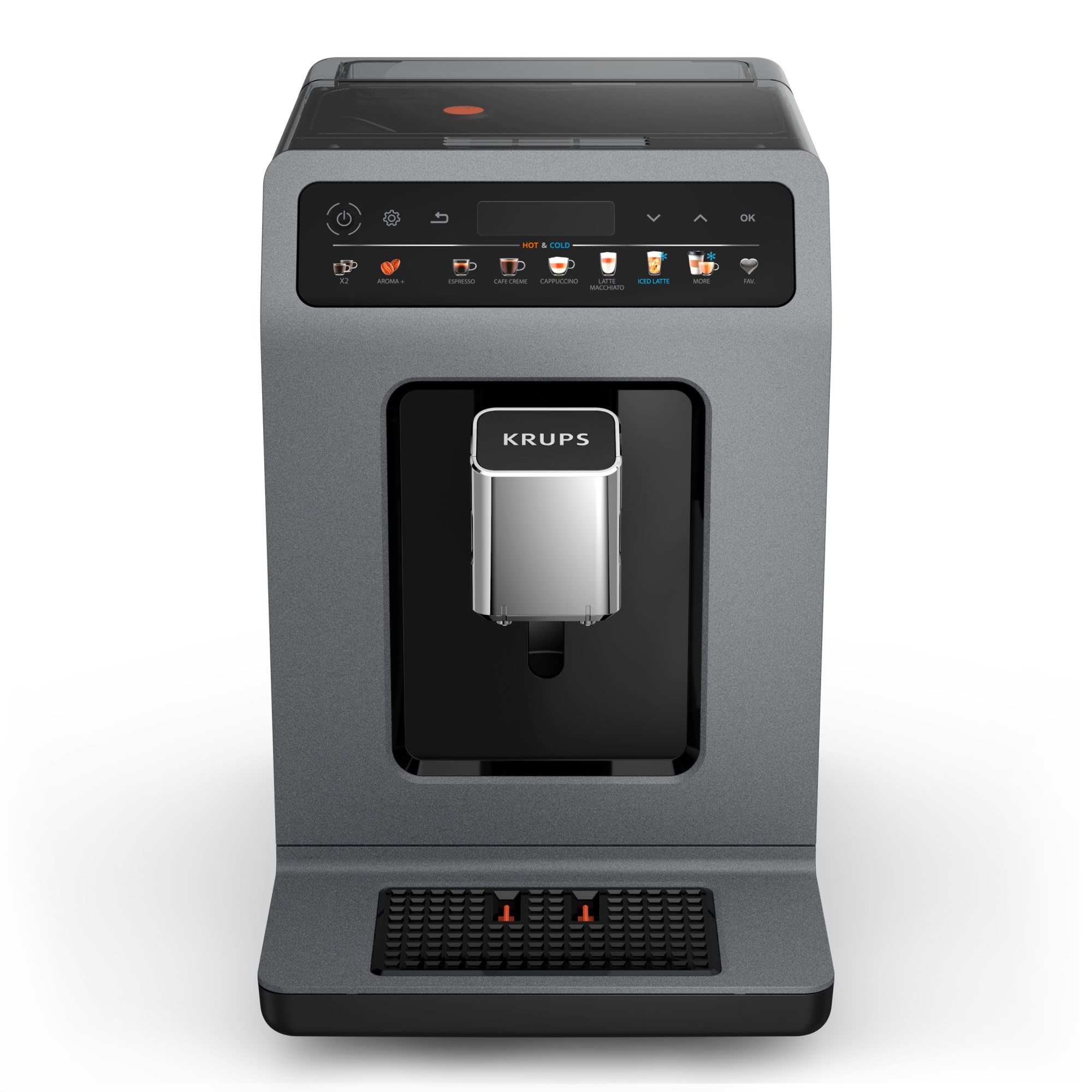Krups Evidence Hot & Cold, Machine à café grains automatique, 18 recettes chaudes et froides, espresso, One Touch cappuccino, interface intuitive, EA898GF0, Gris