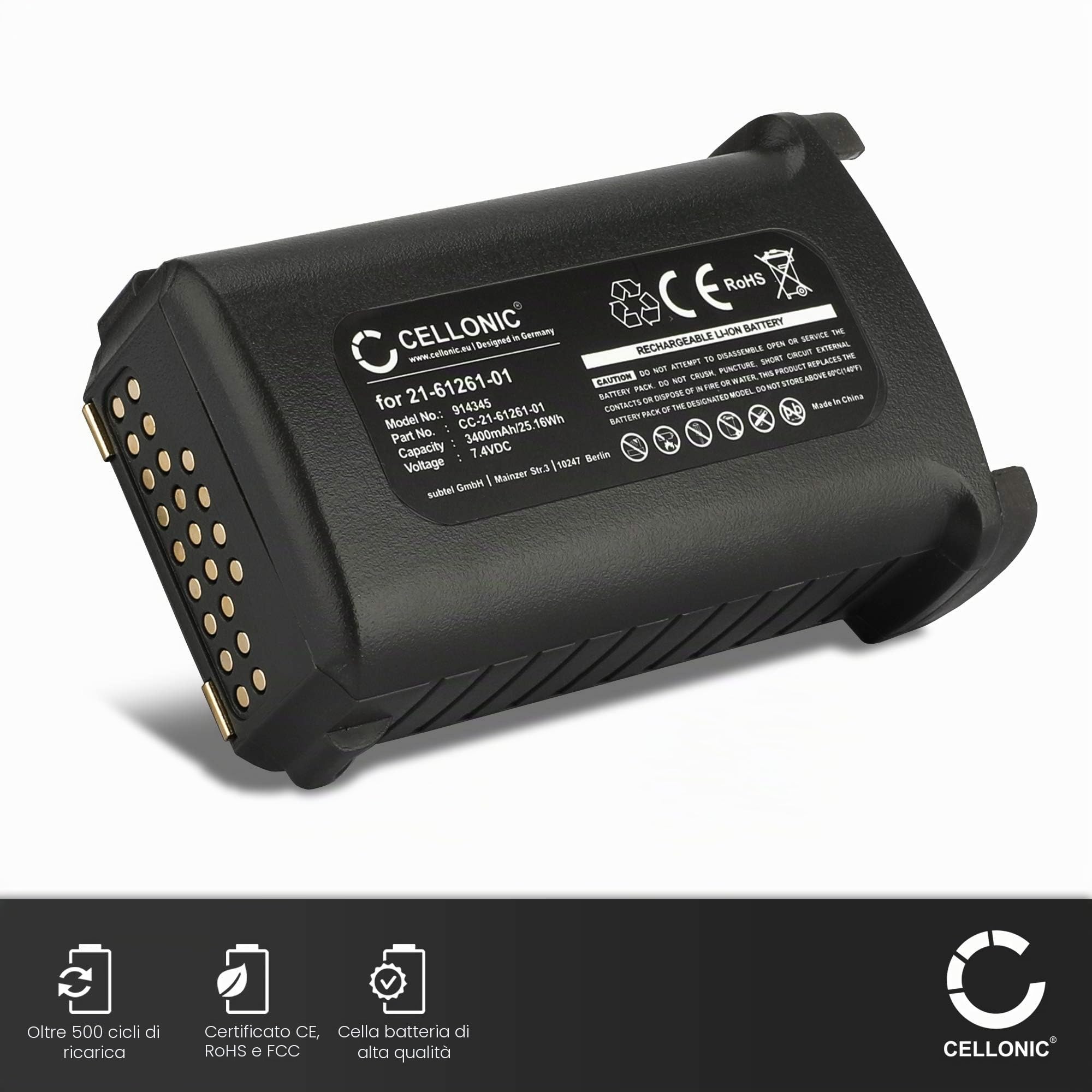 CELLONIC 1x Batteria per Scanner per codici a barra Compatibile con Motorola Symbol MC909, MC9190, MC9090, Compatibile con Motorola 82-111734-02 – (3400mAh, 7.4V)