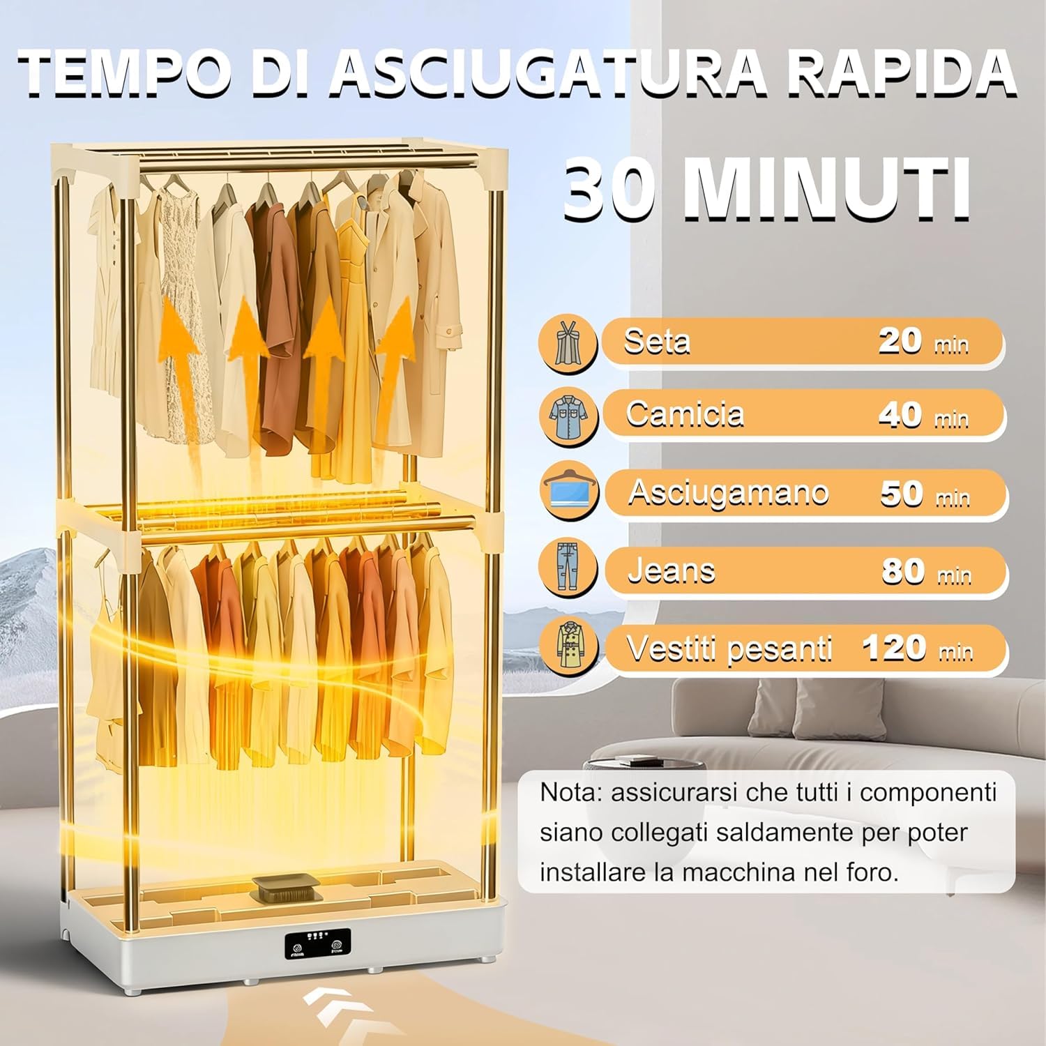 Kiseely Stendino Elettrico Asciugabiancheria, Asciugatrice portatile pieghevole con timer, facile da trasportare e con grande capacità per la casa | Appartamenti | Camper (Grigio CO6)