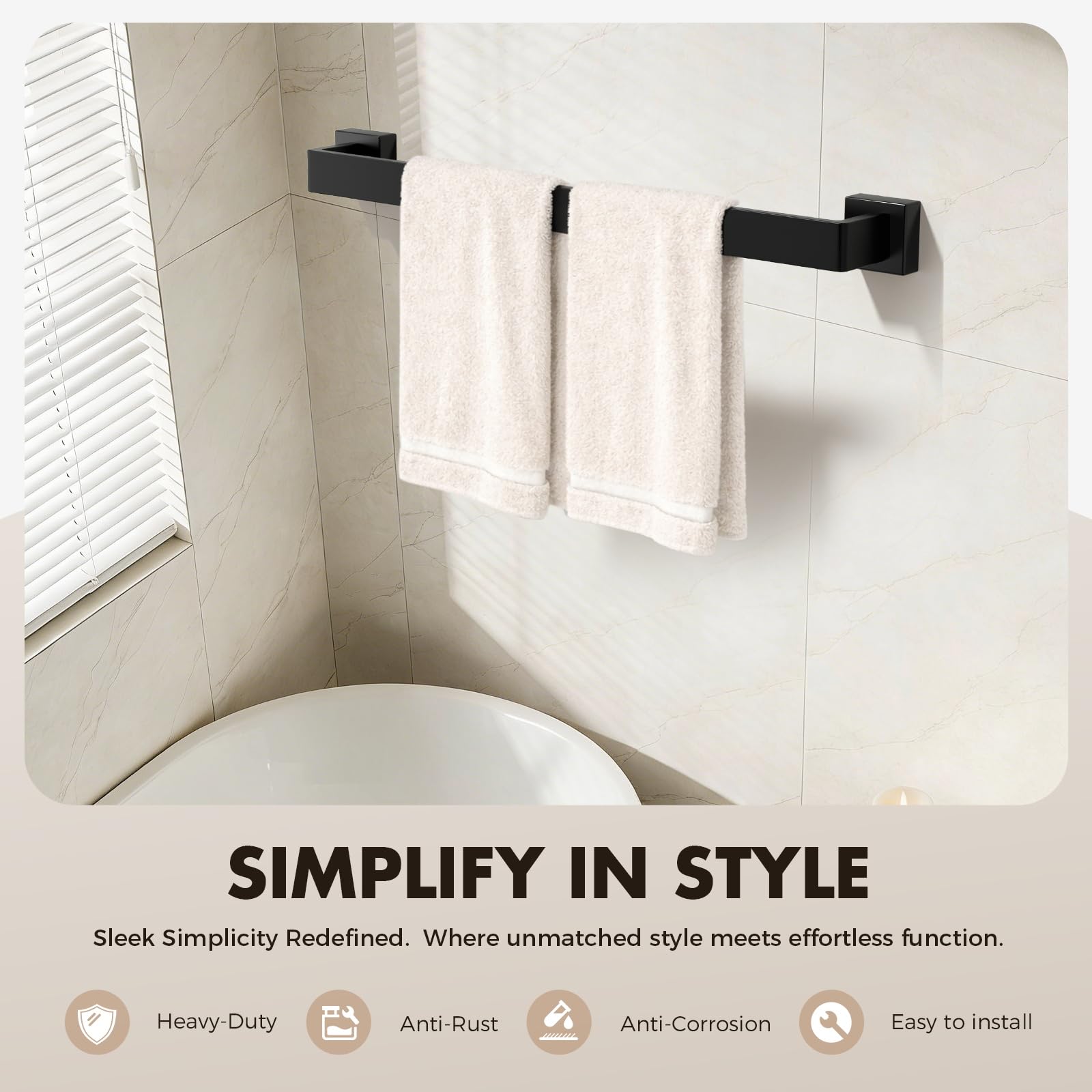 Juego de 10 Accesorios de baño Negro Mate, Juego de Accesorios de baño de Acero Inoxidable, toalleros para baño montado en la Pared de 23.6 Pulgadas.