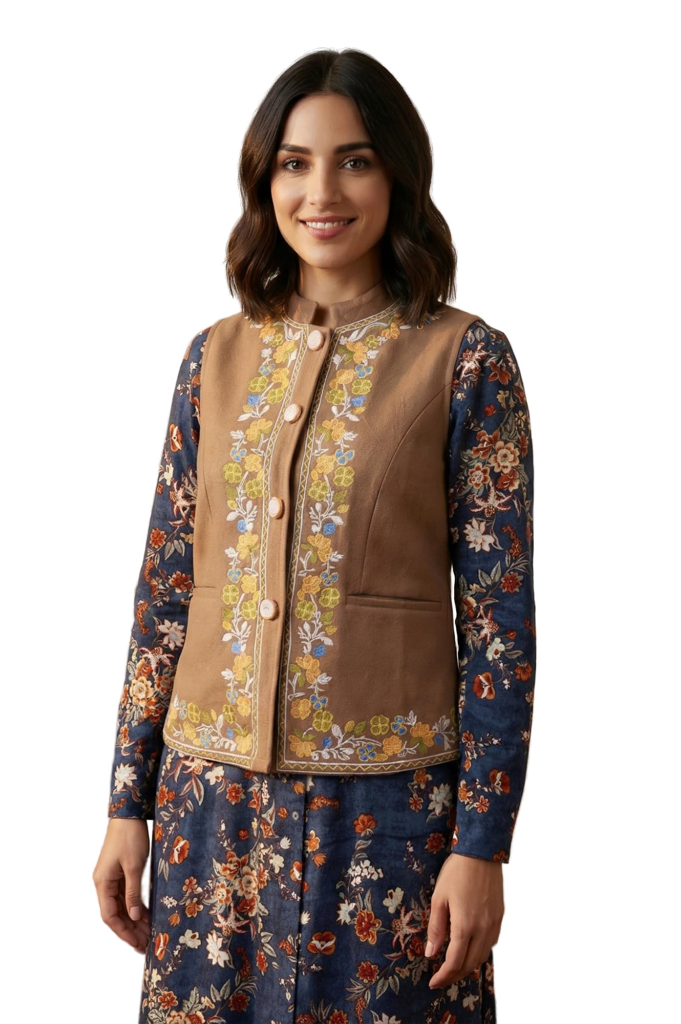 aurelia Women's Embroidered Straight Winter Waistcoat-picture-51