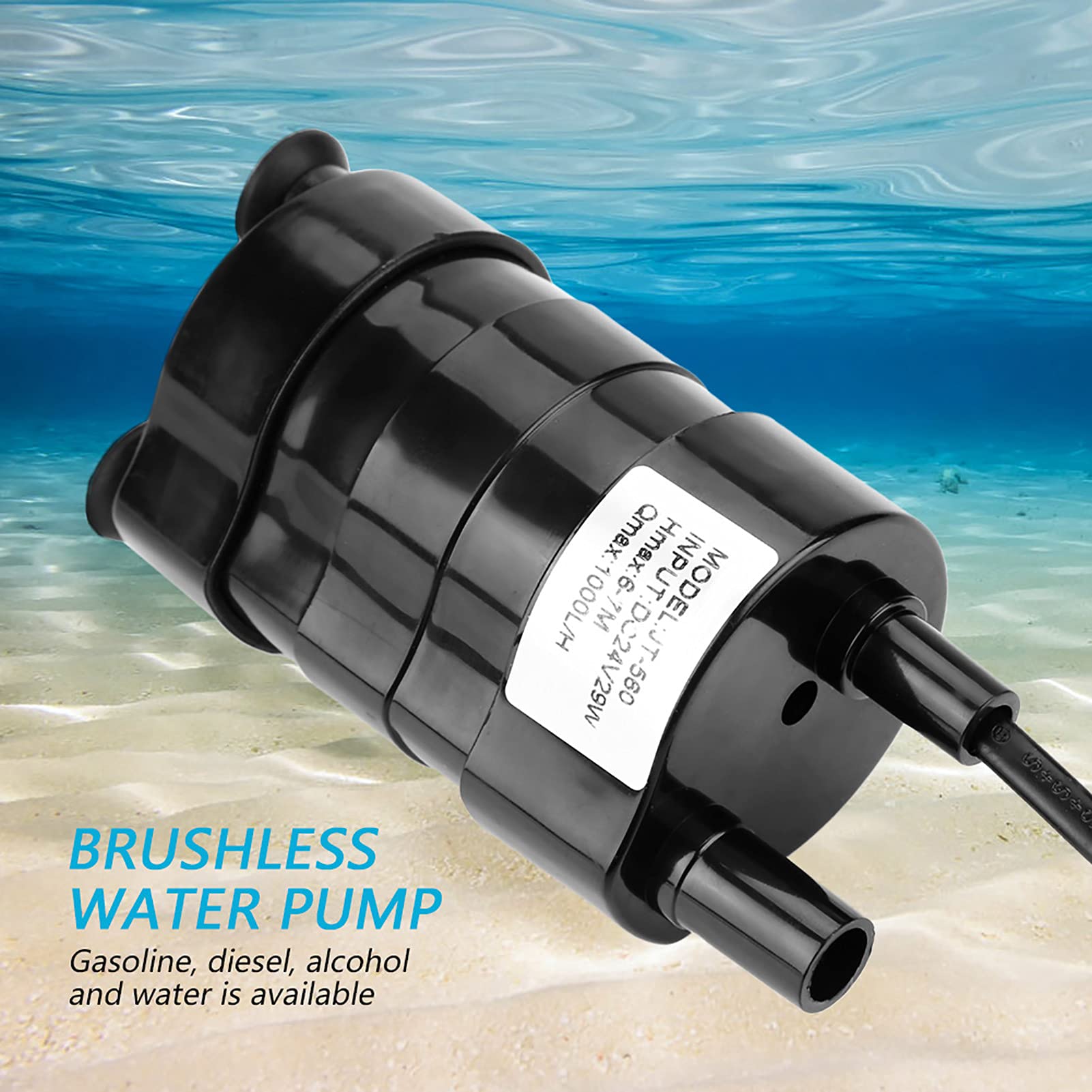 Pompa Acqua Sommergibile DC 24V Brushless, 1000L/H, Prevalenza 7M, Ultra Silenziosa, Temperatura -20℃-90℃, 12mm Uscita, per Raffreddamento Computer