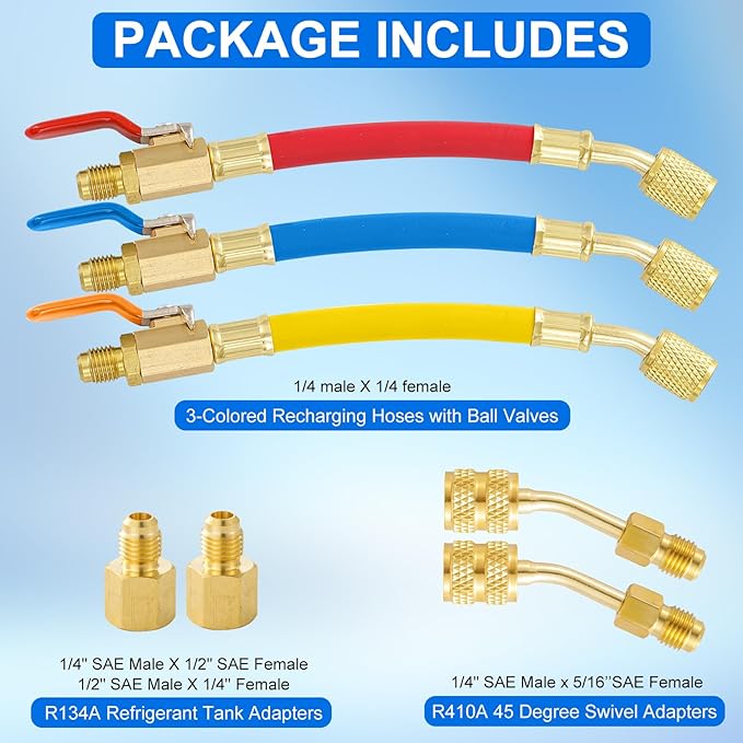 Mangueras de Carga para Aire Acondicionado R134A R410A R22 R12, 7" miniatura 5