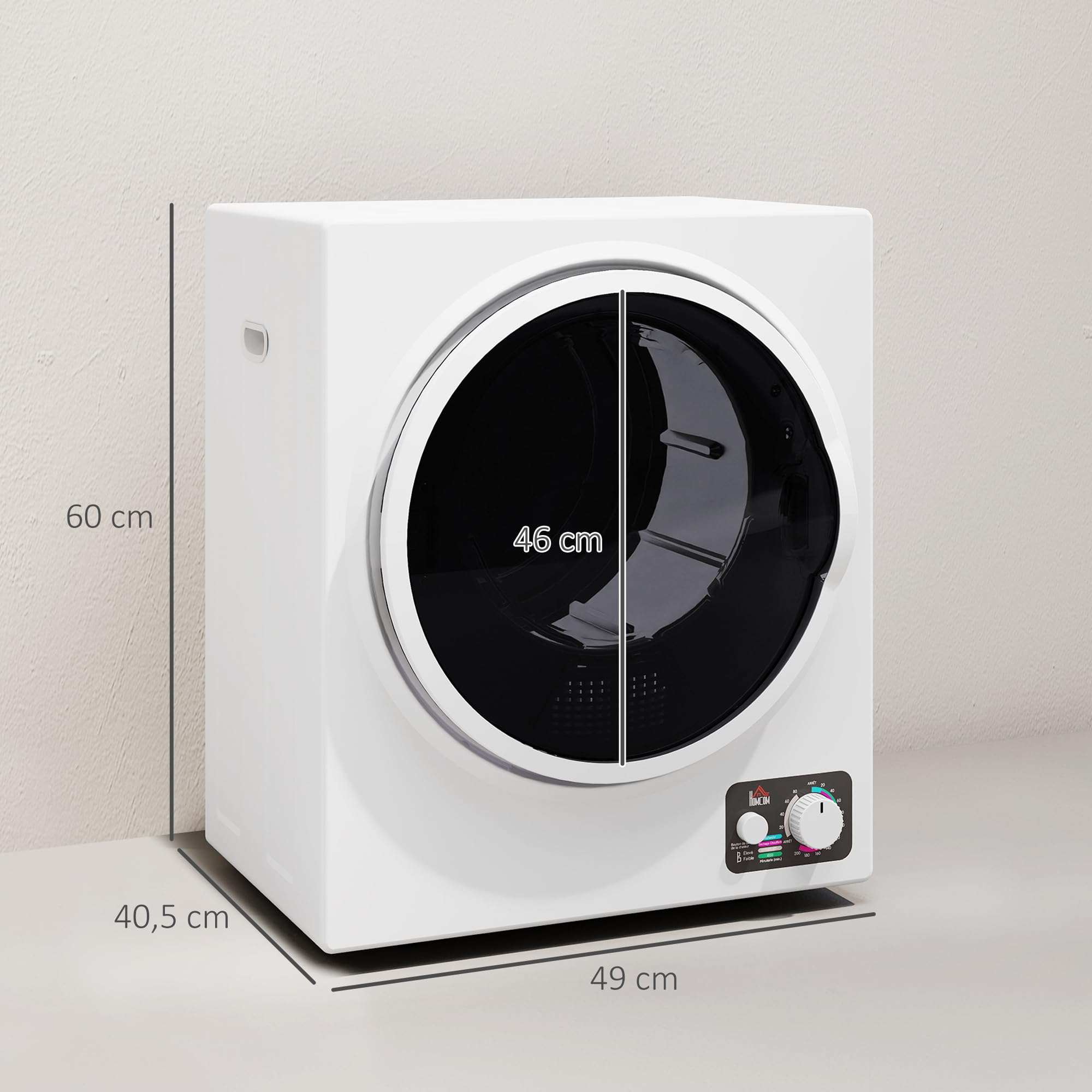 HOMCOM Mini Wäschetrockner 4 kg mit 4 Programme bis zu 65℃ 850W Freistehend Wandmontierbar Ablufttrockner mit 2 Heizstufen, Sterilisation, Edelstahltrommel Trockner für Kleidung Wohnmobile Weiß