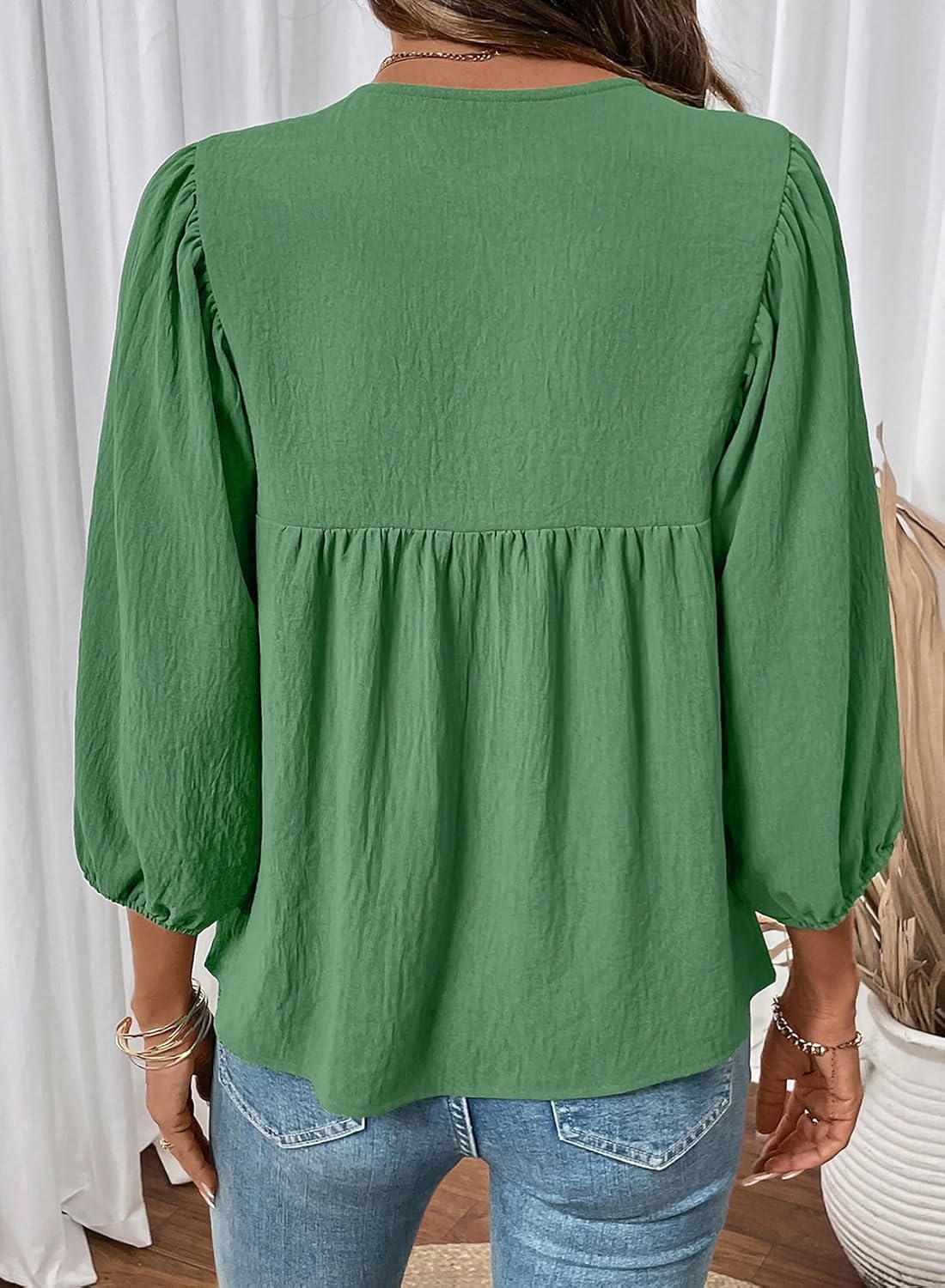 SHEWIN Womens Tops 3/4 Sleeves Blouse Babydoll Dressy Casual Top Elegant Bow Tie Loose Ladies Shirts 2026 - Image 5