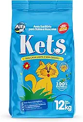 Areia Sanitária com Granulometria Tradicional, Pacote de 12kg, Linha Kets, Alfapet.