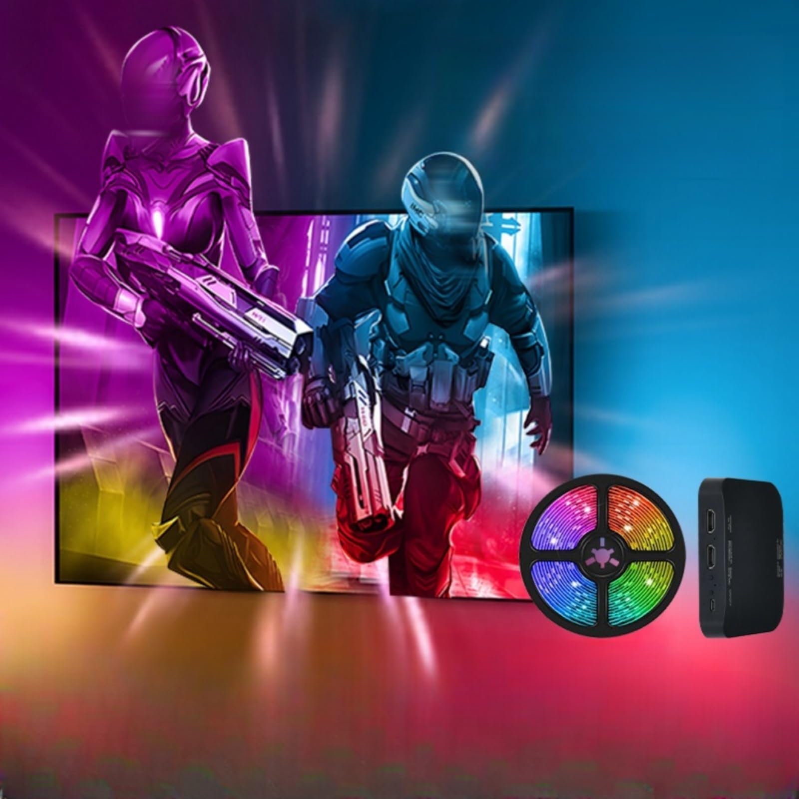 Striscia LED USB per TV con luci LED per Streaming, Luce di Sfondo Colorata con Computer, Suono Sincronizzato e Atmosfera Luminosa sullo Stesso Schermo (DC12V, 32 Pollici)