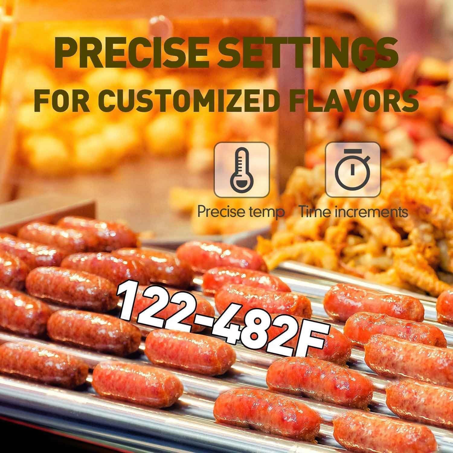 Hot Dog Roller Grill antiadherente, olla de salchichas de rodillo 5/7, 1000 W con bandeja de goteo extraíble y cubierta, control de temperatura dual de 0-250 ℃ para salchichas de desayuno