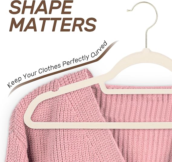 Velvet Hangers 30 Pack with Gold Hooks, Non-Slip Felt Clothes Hangers Beige | Slim Closet Organization; 360 Swivel Hooks; Flocked Surface; For Shirts, Dresses, Coats, Pants