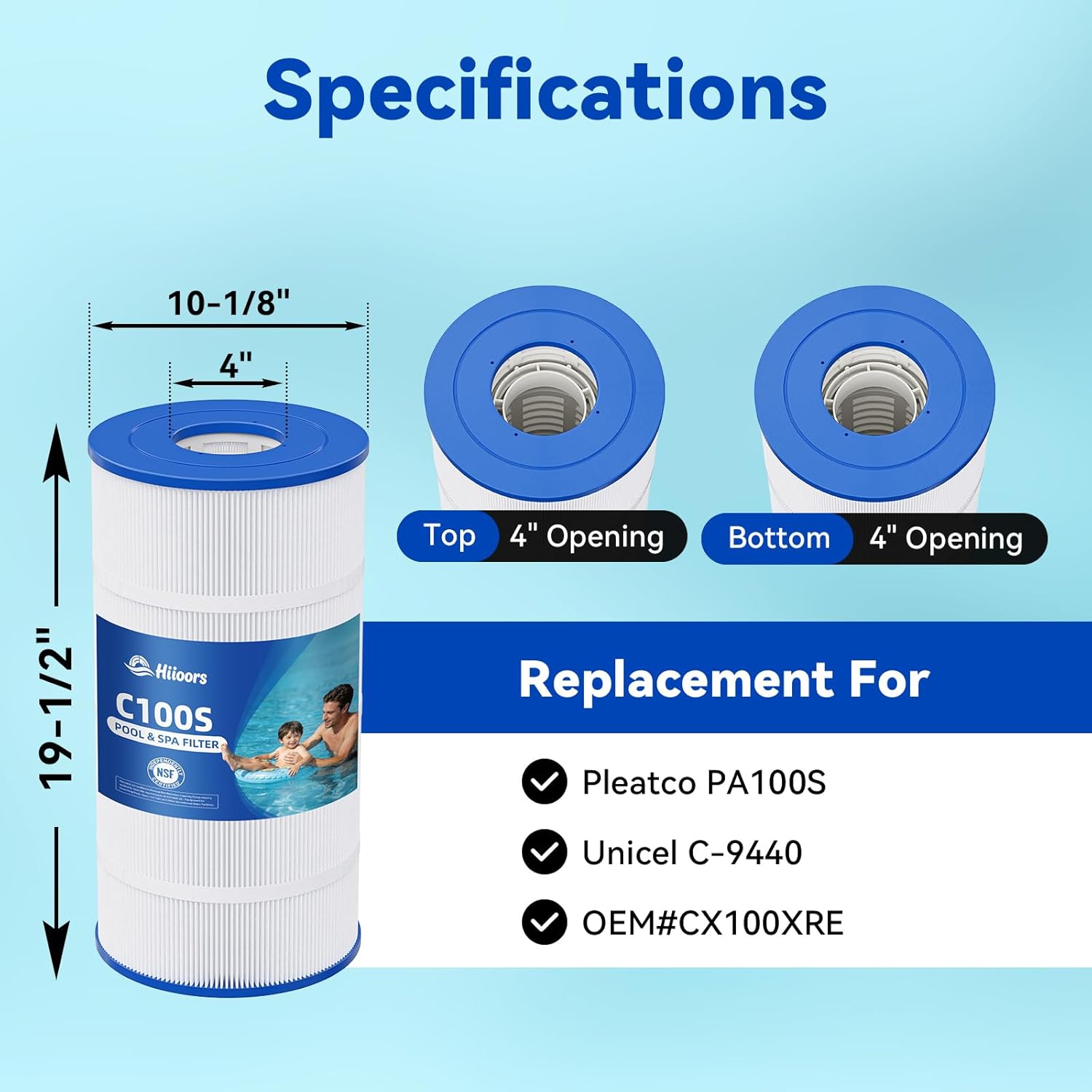 C100S Pool Filter Cartridge, Compatible with CX100XRE, C100S, SwimClear C100S, PA100S, C-9440, 100 Sq. Ft Pool Filter Cartridge, Heavy Duty 5 oz+ Trilobal Fabric