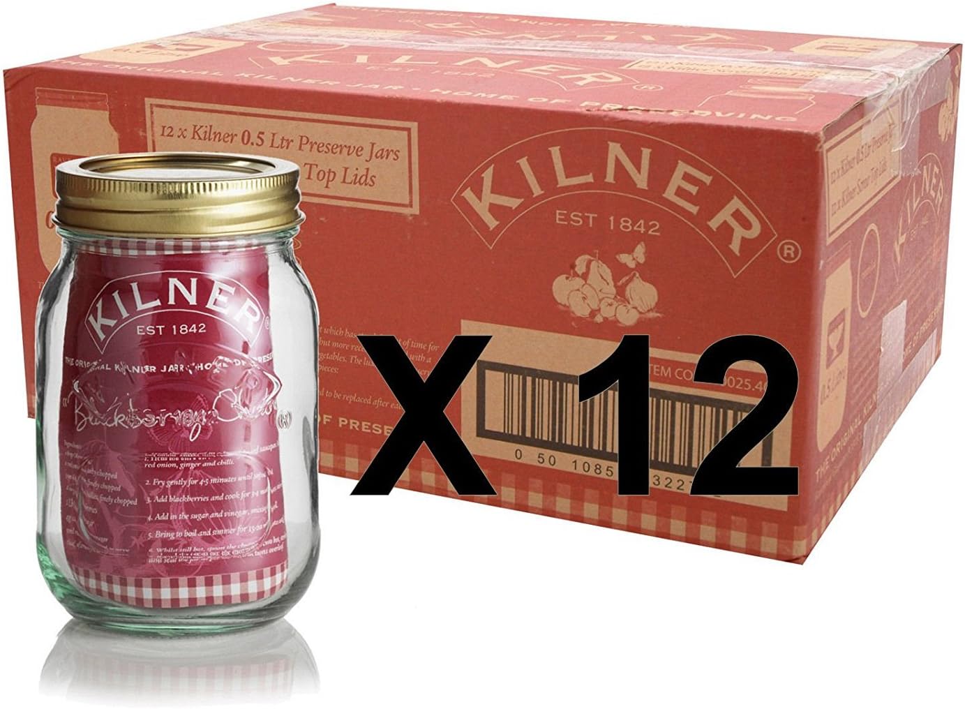 Set of 12 Kilner 0.5L Screw Top Preserve Preserving Jam Pickle Glass Storage Jar