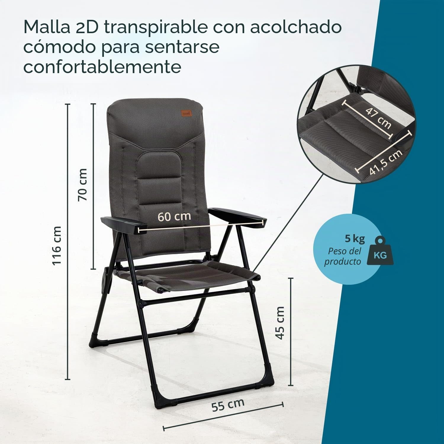 skandika Silla con Respaldo Alto Kvist | Silla de Camping Plegable, Individual/Juego de 2, Silla de Aluminio y Acero, Respaldo Ajustable en 4 Posiciones, Capacidad de Carga de 150 kg (Individual)
