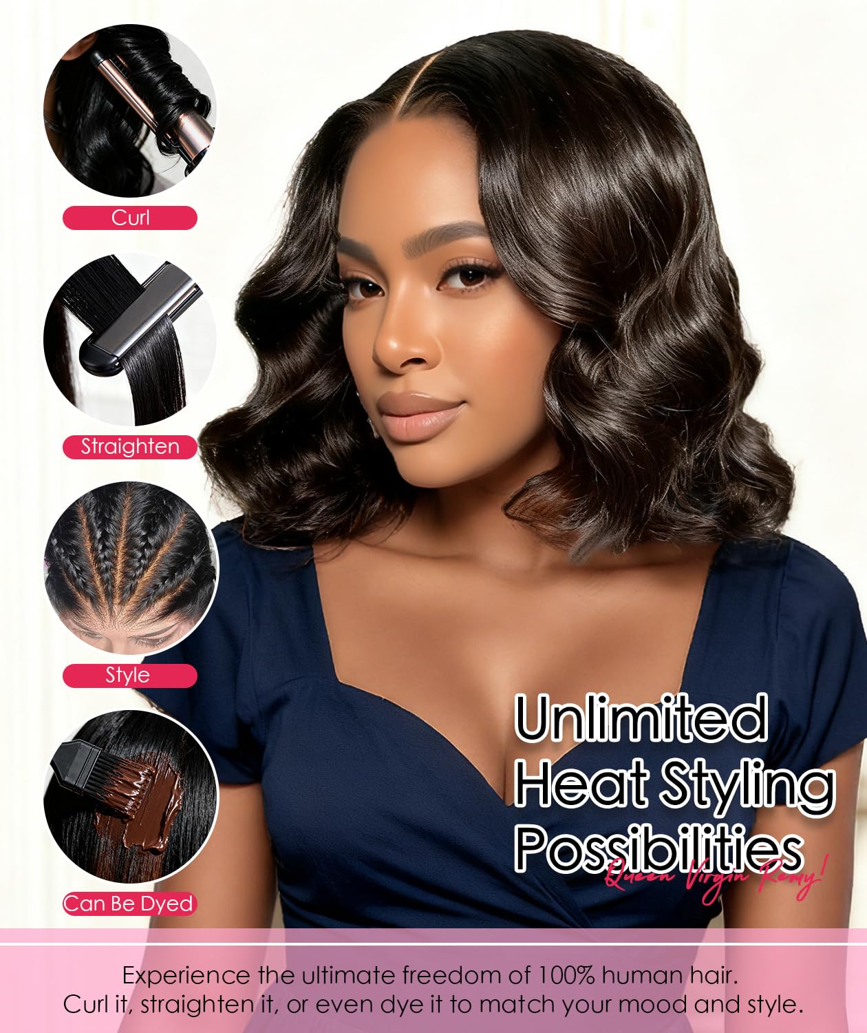 QUEEN VIRGIN REMY QVR 16 inch Body Wave Lace Front Wigs Human Hair Pre Plucked Lace Wig with Baby Hair Black Glueless Human Wigs for Women
