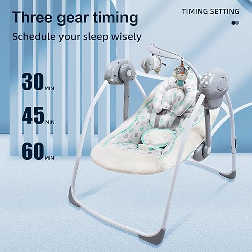 Miniatura 4 de Cómodo columpio portátil para bebé, cómoda mecedora con música relajante, plegable, diseño biónico, se pliega fácilmente, barra de juguetes