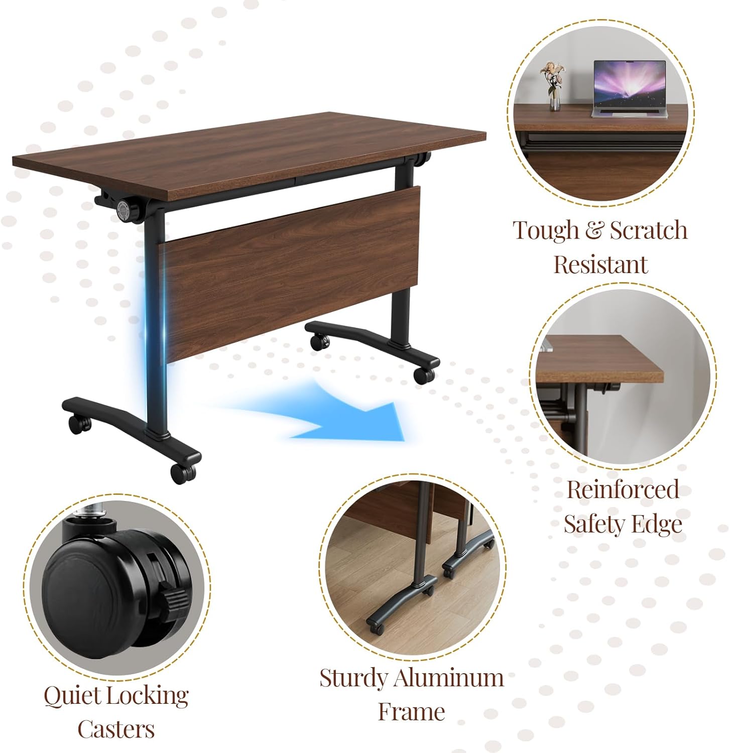 Folding Conference Table on Wheels, Modular Flip-Top Conference Room Table for 6–12 People, Mobile Training & Meeting Table for Office Classroom School, Space-Saving Design
