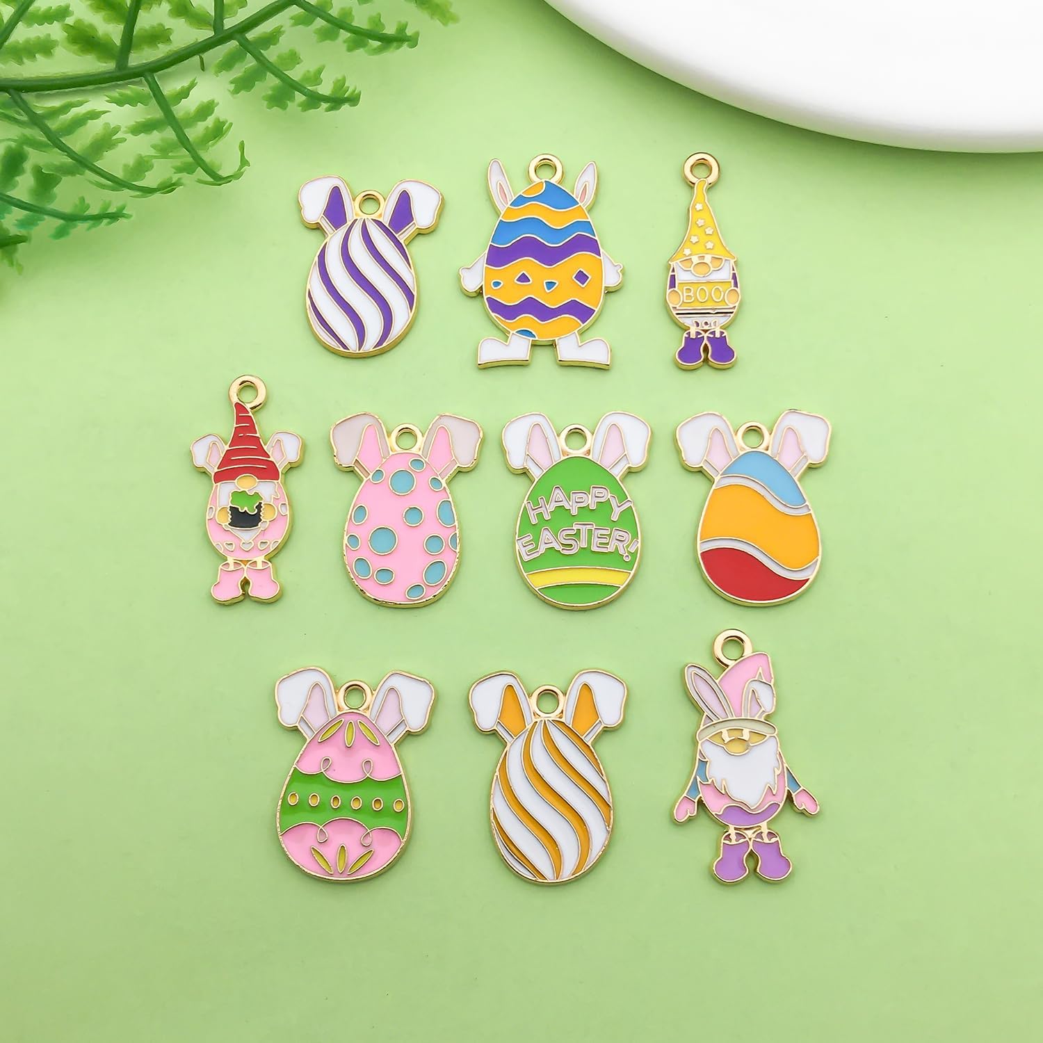 Sailanzi 20pcs Alloy enamel Easter series polka dot egg stripe pattern Pendant Jewelry Making DIY Keychain Earrings Pendant Various Design Charms for Jewelry Making Bracelets Necklace (SN644) - Image 2