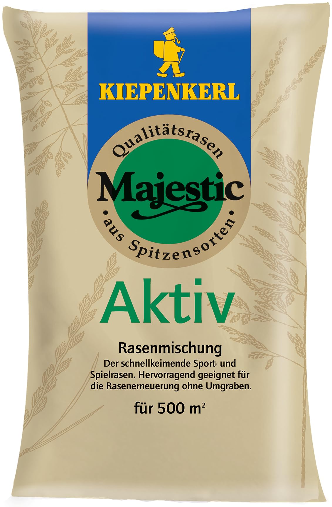 Kiepenkerl Majestic Aktiv Rasensamen 619708 – Sport- und Spielrasen für dichten, strapazierfähigen Rasen, schnellkeimend & pflegeleicht, für sonnige & halbschattige Flächen, 10 kg für 500 m²
