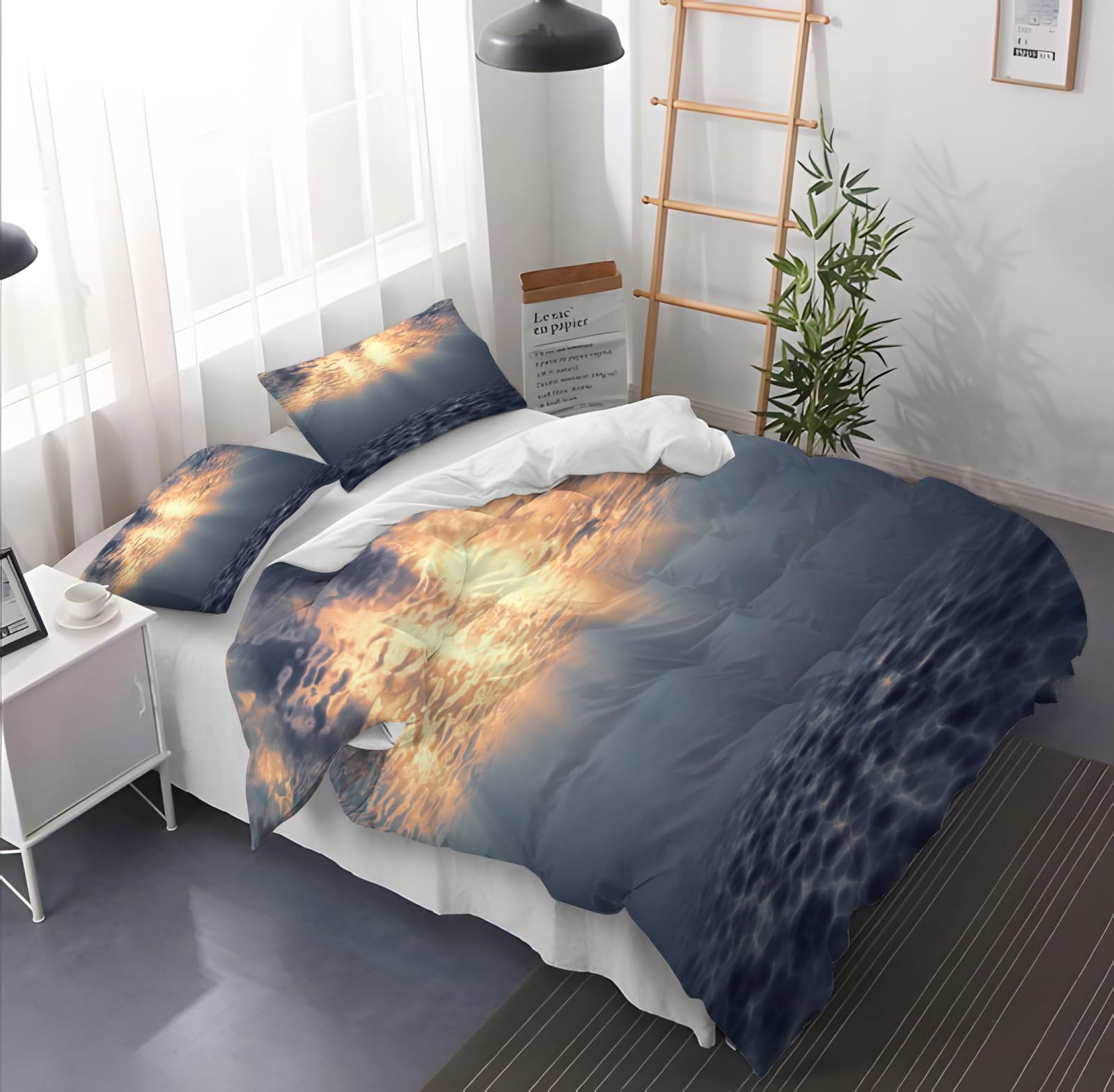 Copripiumino 200X200 Luce Solare Subacquea Parure Copripiumino Matrimoniale Stampa Copripiumino Una Piazza E Mezza Ragazza,In Microfibra, Con 2 Federa(50X75Cm)