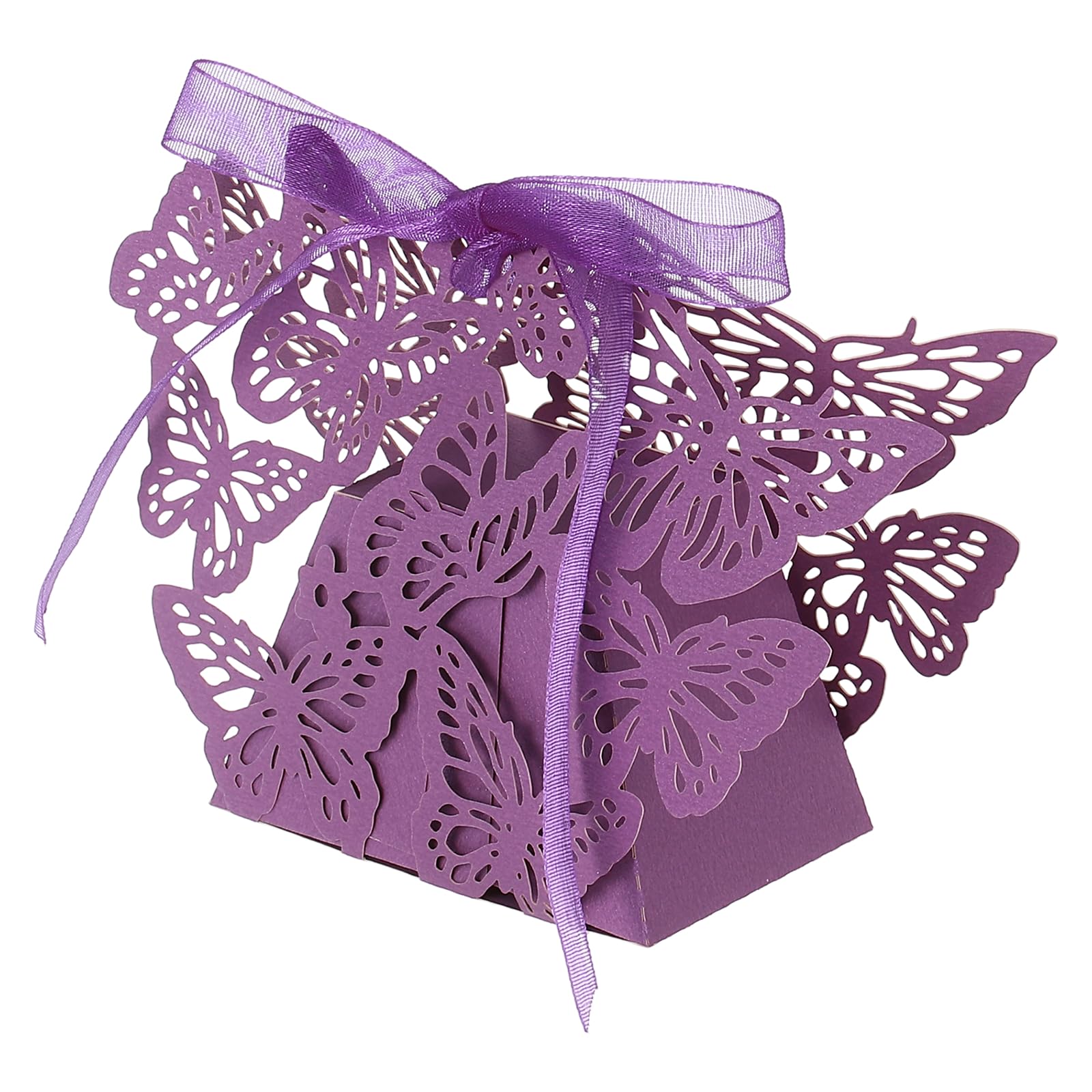 PATIKIL Butterfly Hollow Candy Box, (Purple) (50Pcs), Reusable Romantic Cookie Gift Boxes with Ribbons for Wedding/Birthday Party/Anniversary/Baby Shower — image 1
