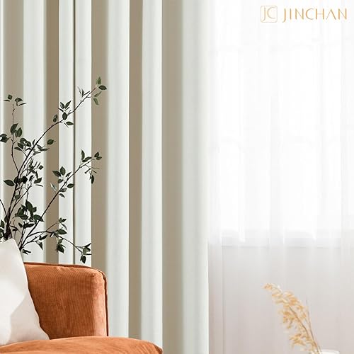 Miniatura 7 de jinchan Cortinas 100% opacas para dormitorio, sala de estar, cortinas opacas de lino de 96 pulgadas de largo, cortinas de oscurecimiento de