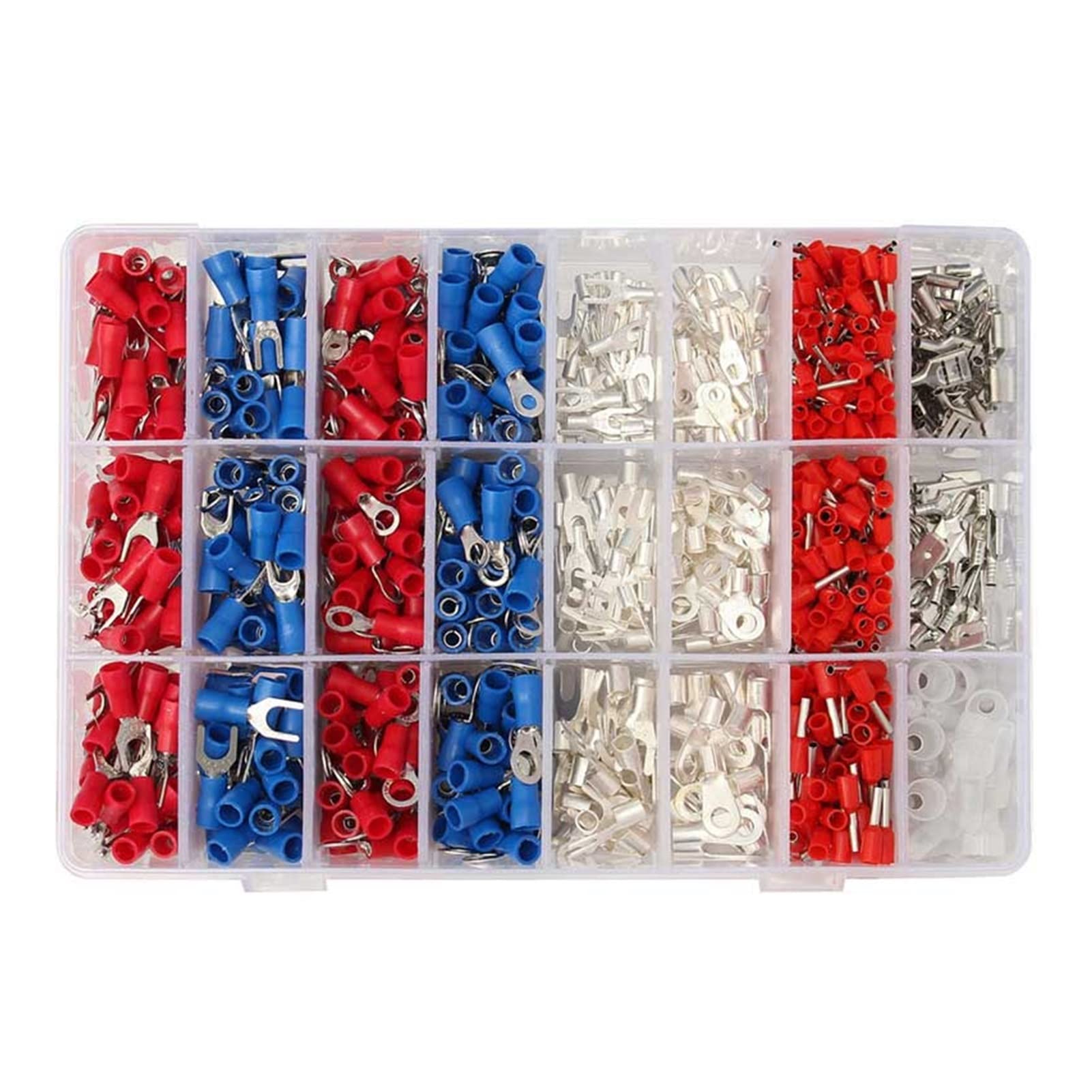 1000pcs 24types Cable de cable eléctrico Crimp Terminales Kit Pin Conectores End Aislados Spade Horquilla Anillo Sitificado Set