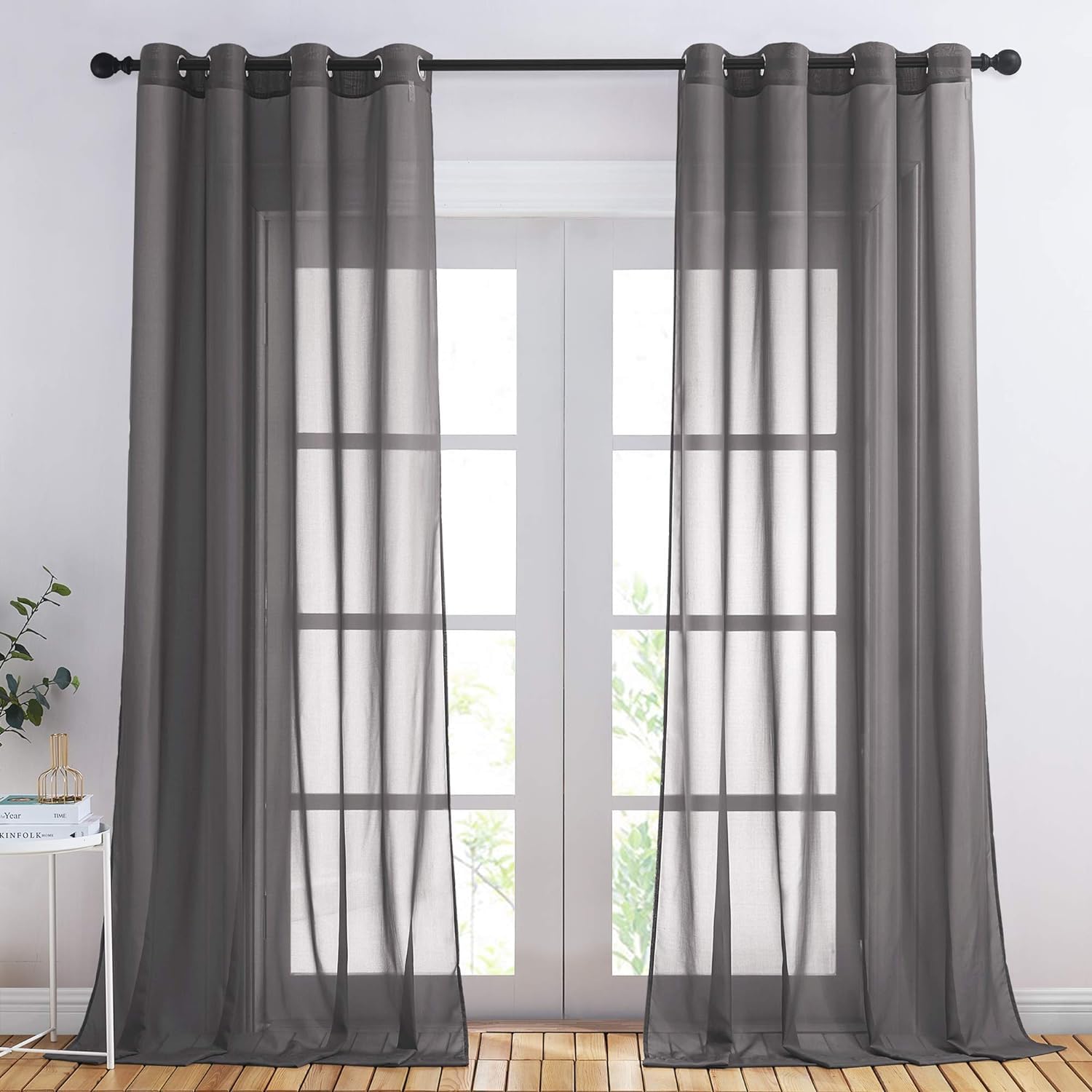 STITCHNEST Linen Textured Sheer Curtains, Semi Transparent & Light Filtering Door Curtains with Tieback and Eyelets, Pack of 1 (Door - 7 feet x 4 feet)