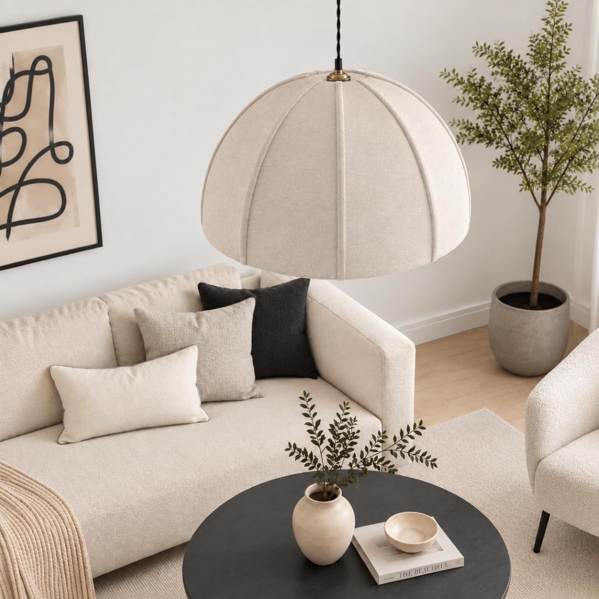 CGC Lighting Indoor Ceiling Lamp Shade Dome Bedroom Dining Room Lounge (Alessia Oatmeal Linen 50cm Dome)