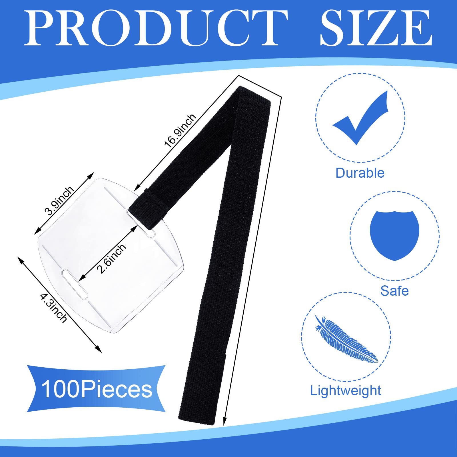 100 soportes para insignias de brazo con correa ajustable, soporte para tarjetas de identificación, soporte para tarjetas postales de pase de trabajo (negro)