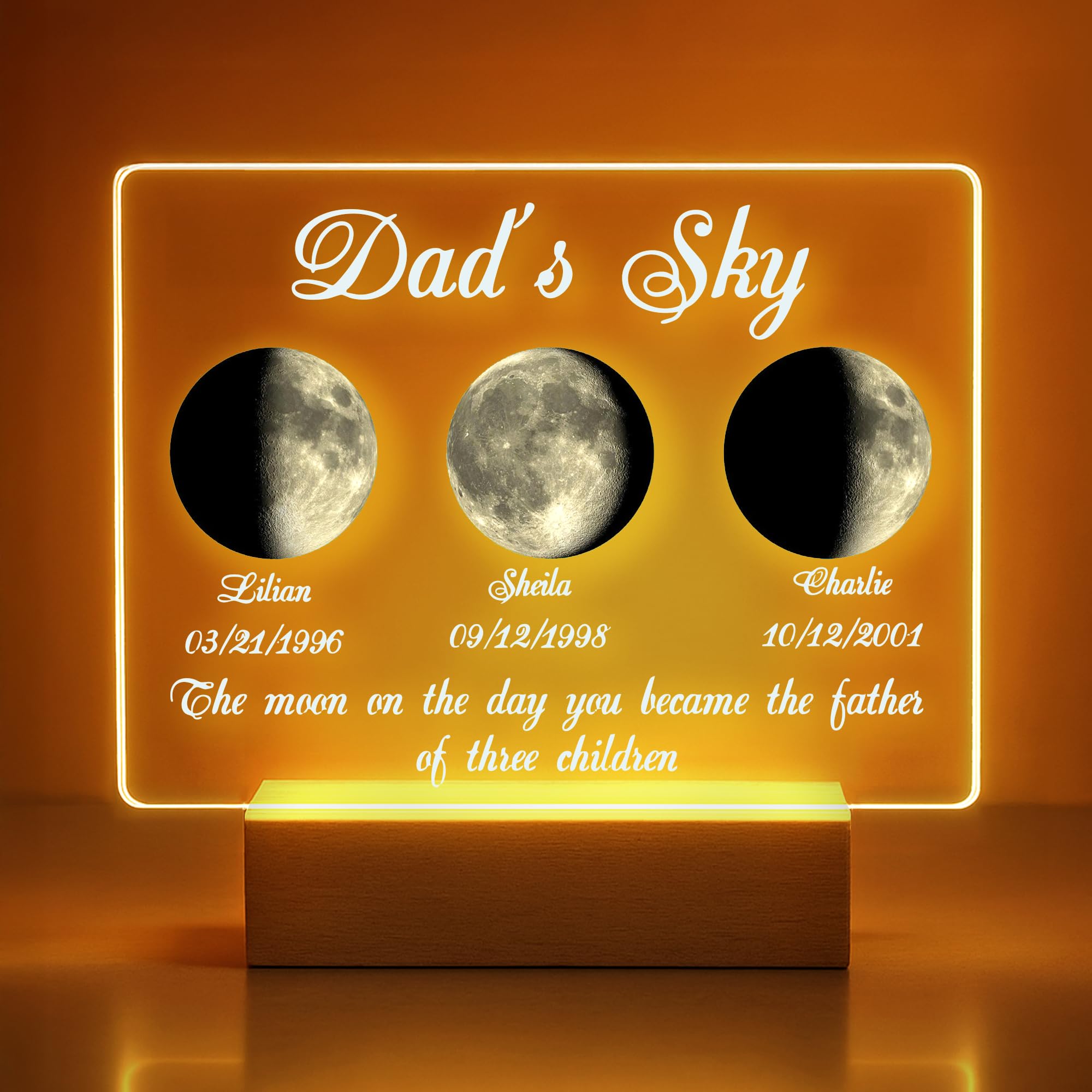 Custom Birth Moon Phase Art, Personalized Acrylic Plaque LED Frame with Night Light, Custom Fathers Day MooN Phase Gift for Dad, Mom, Grandparents (Printed in USA, Ships Next Day)