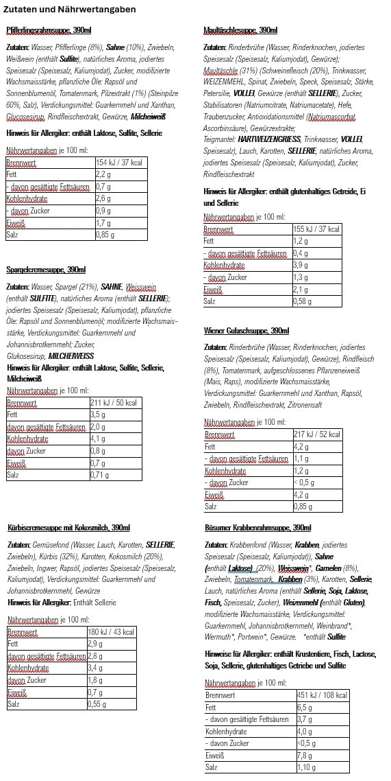 Gourmetsuppen 12 er Paket 12 x 390ml | Suppen Dose Fertiggericht Eintöpfe Fertigsuppe Dosen Lebensmittel