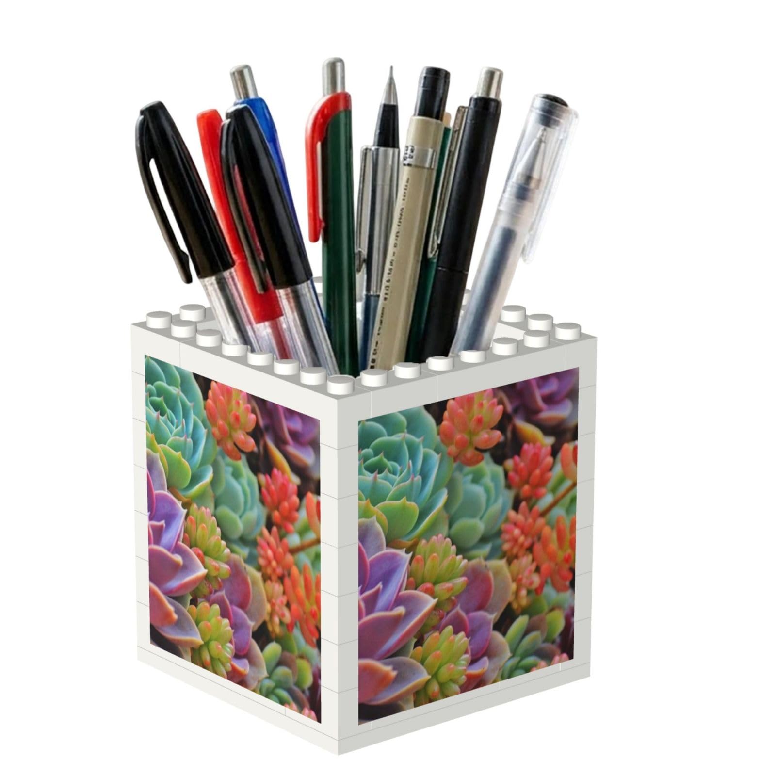 Poadnly Cute Beautiful Succulents, Pen Pot Pencil Holder for Office Home School, Compact Desk Organiser for Office Stationery