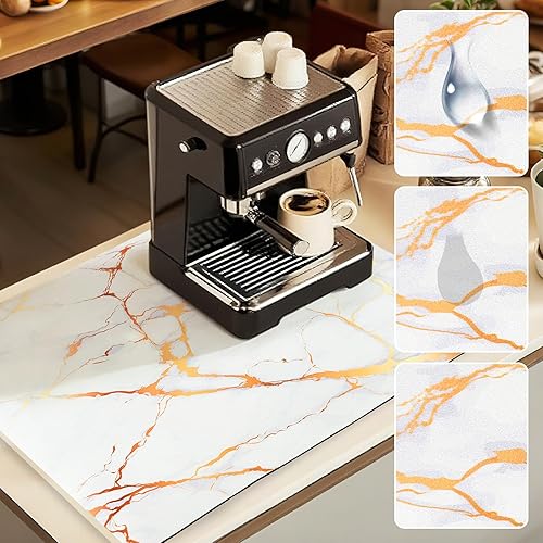Miniatura 2 de Tapete de café de mármol de goma absorbente para secado de platos para mostrador de cocina, accesorios de barra de café, 16 x 24 pulgadas