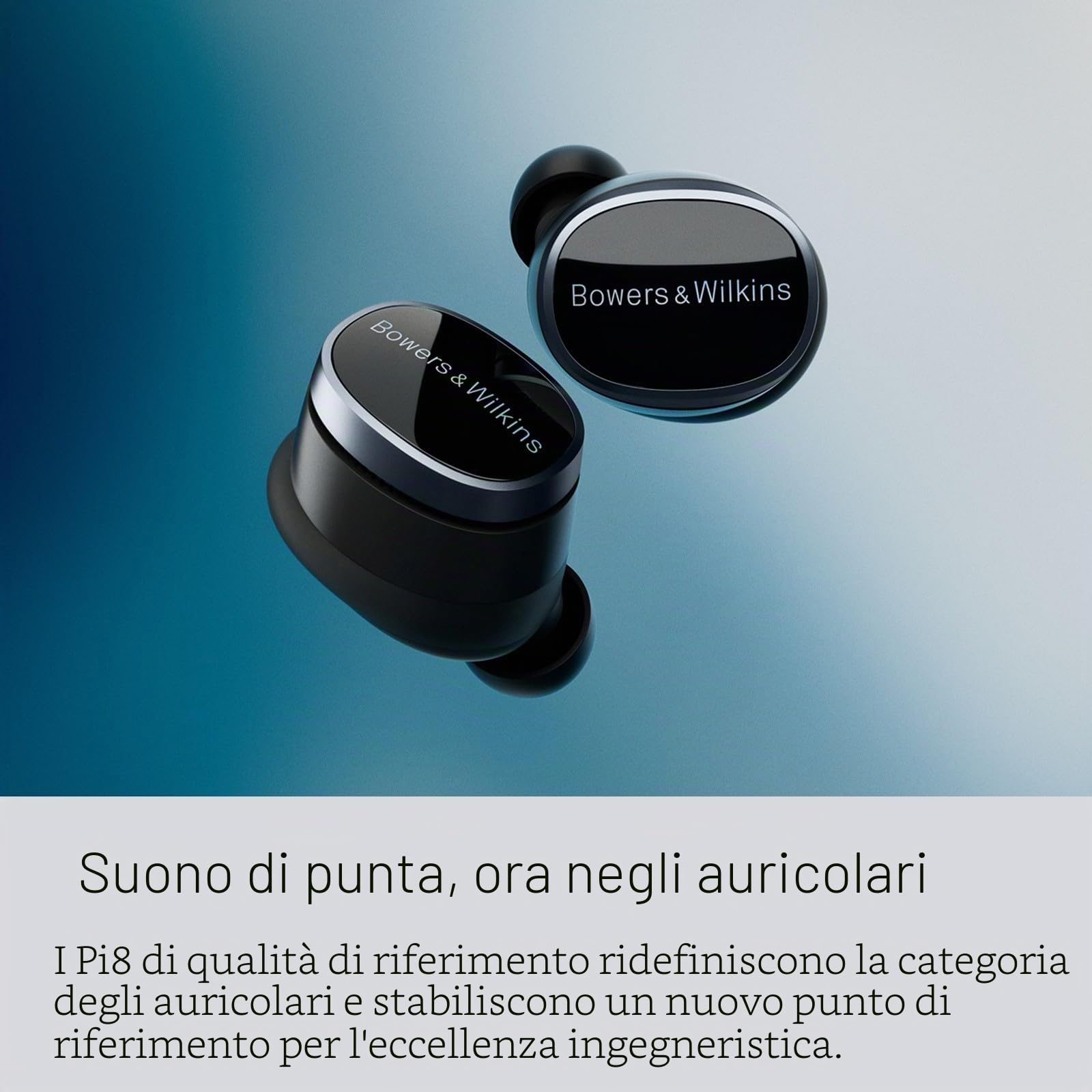 Bowers & Wilkins Pi8 True Wireless Noise Cancelling Earbuds con Bluetooth aptX, connessione wireless a 24 bit, ritrasmissione audio e 6 microfoni integrati, colore nero antracite