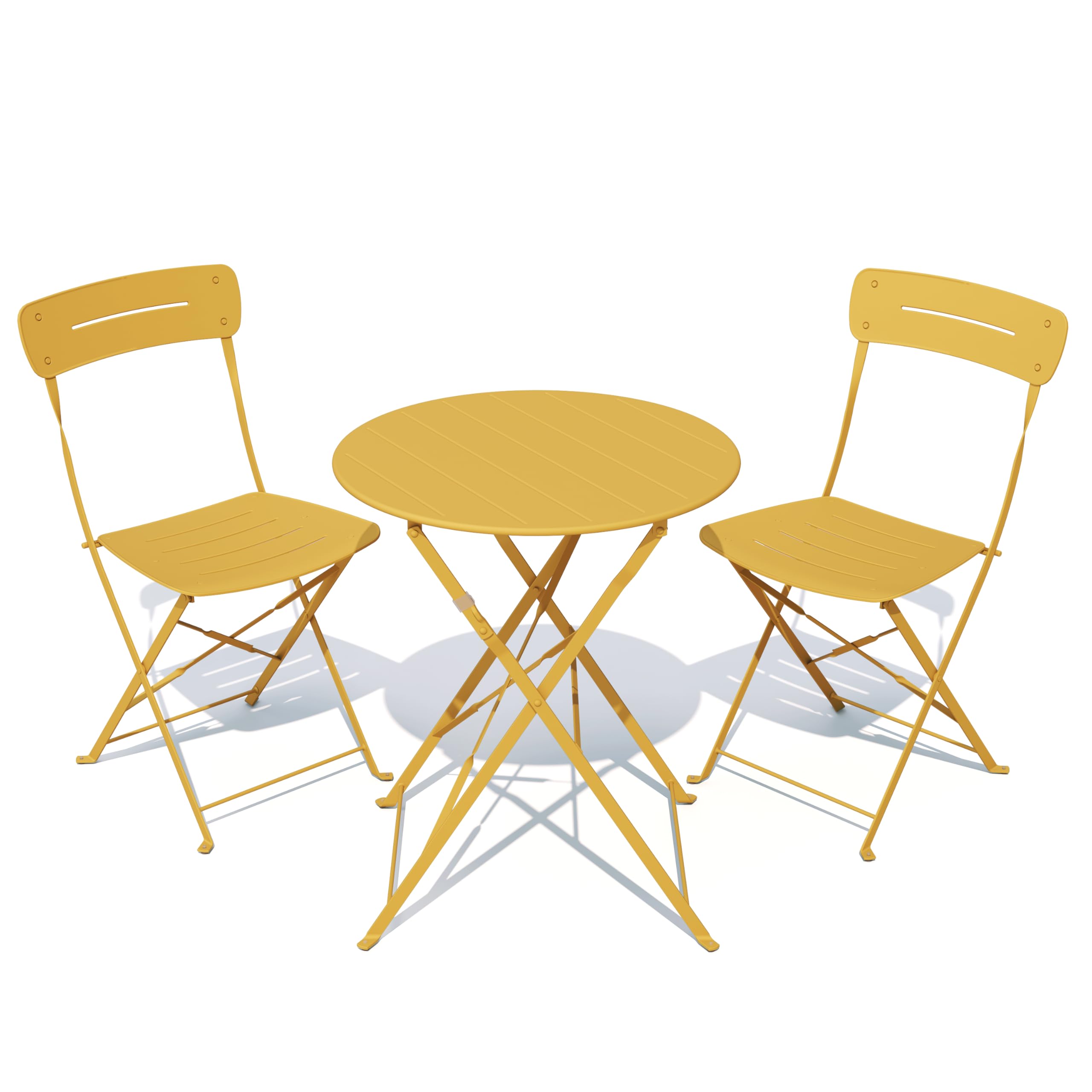 Grand patio Premium Frame Patio Bistro Set, Colorful Folding Outdoor Patio Furniture Sets, 3-Piece Patio Table and Chair Set, Yellow