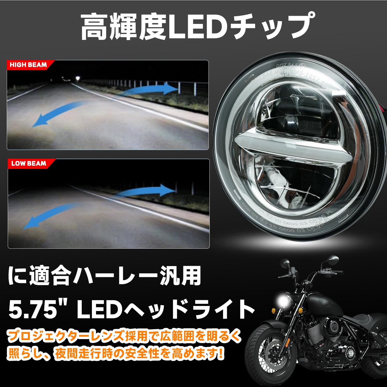 Amazon | 5.75インチ LEDヘッドライト 車検対応 Hi/Lo切り替え